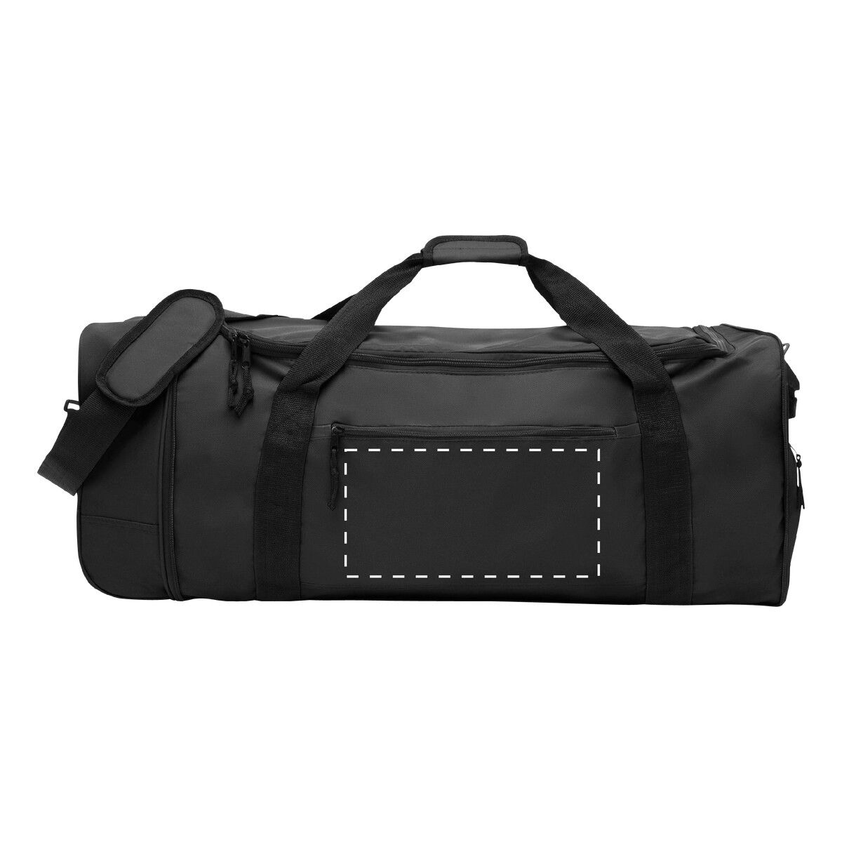Veredelungsposition mittig auf der großen Vortasche unter Reißverschluss