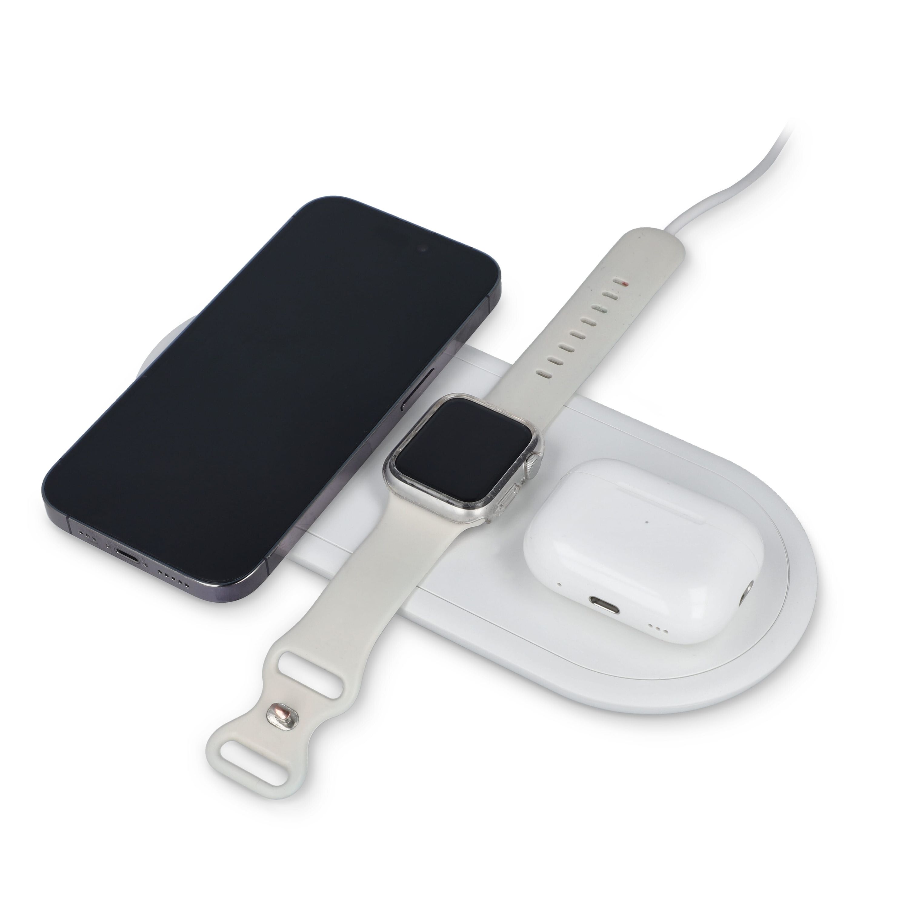 3-in-1 15 W Drahtloses Ladegerät für Handys, Apple Watch und AirPods. - weiss-834