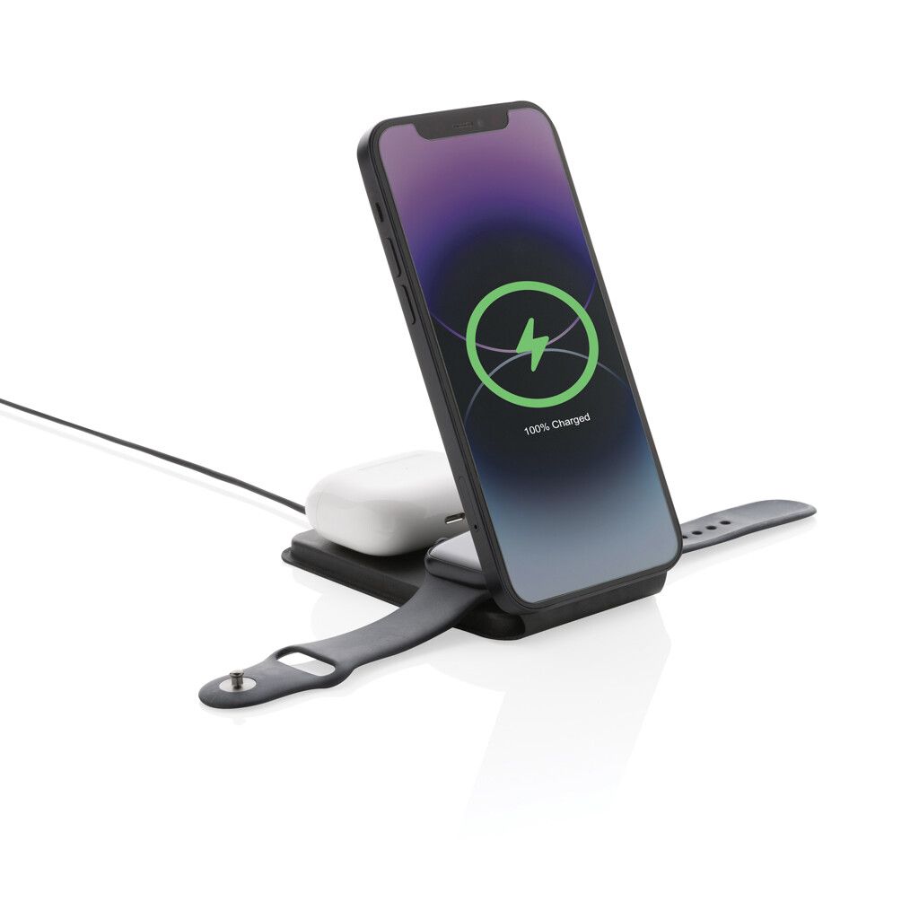 Swiss Peak 15W 3-in-1 magnetischer Wireles Charger aus rPU - schwarz-822