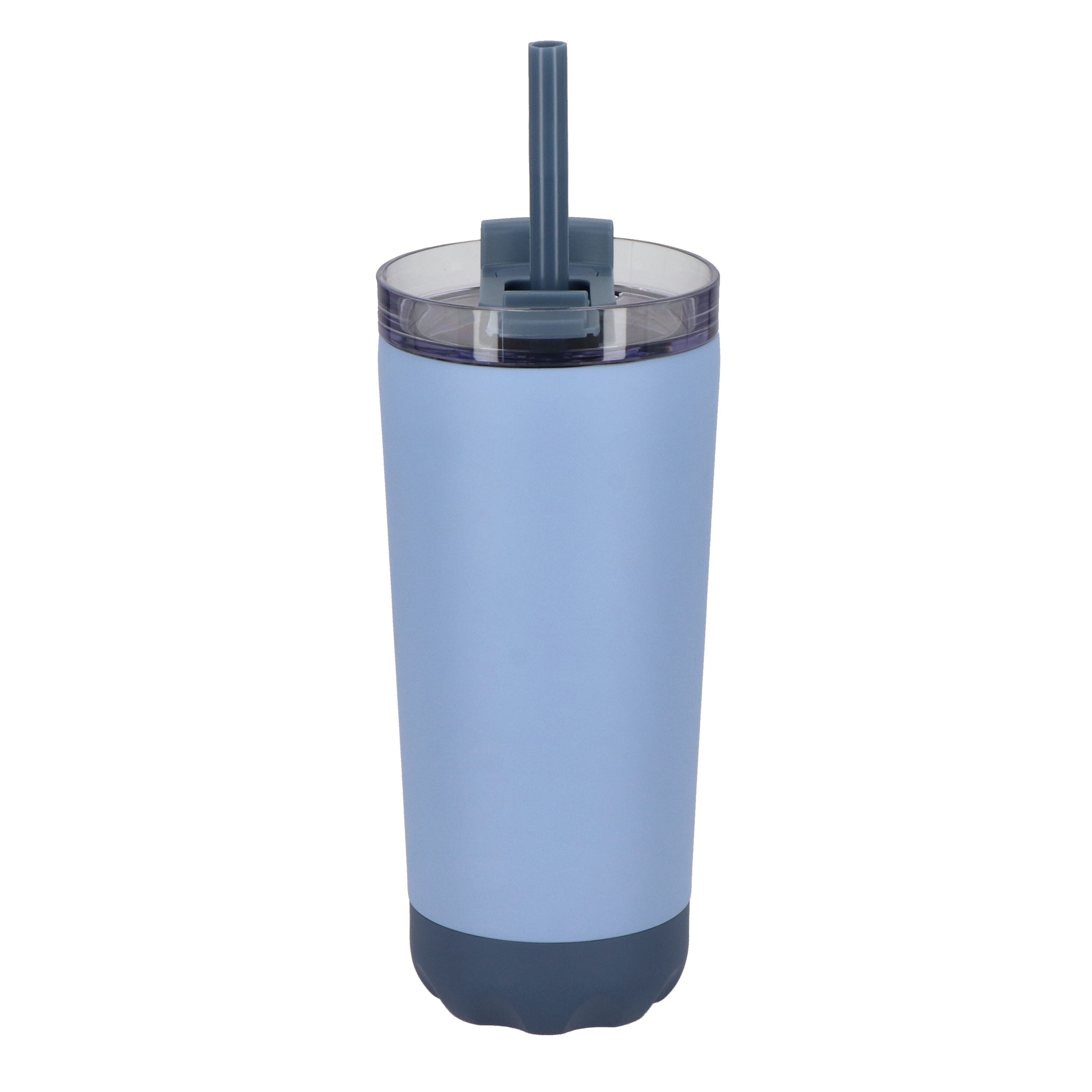 doppelwandiger Norden-Trinkbecher aus Edelstahl mit Strohhalm, 600 ml - pastellblau-990