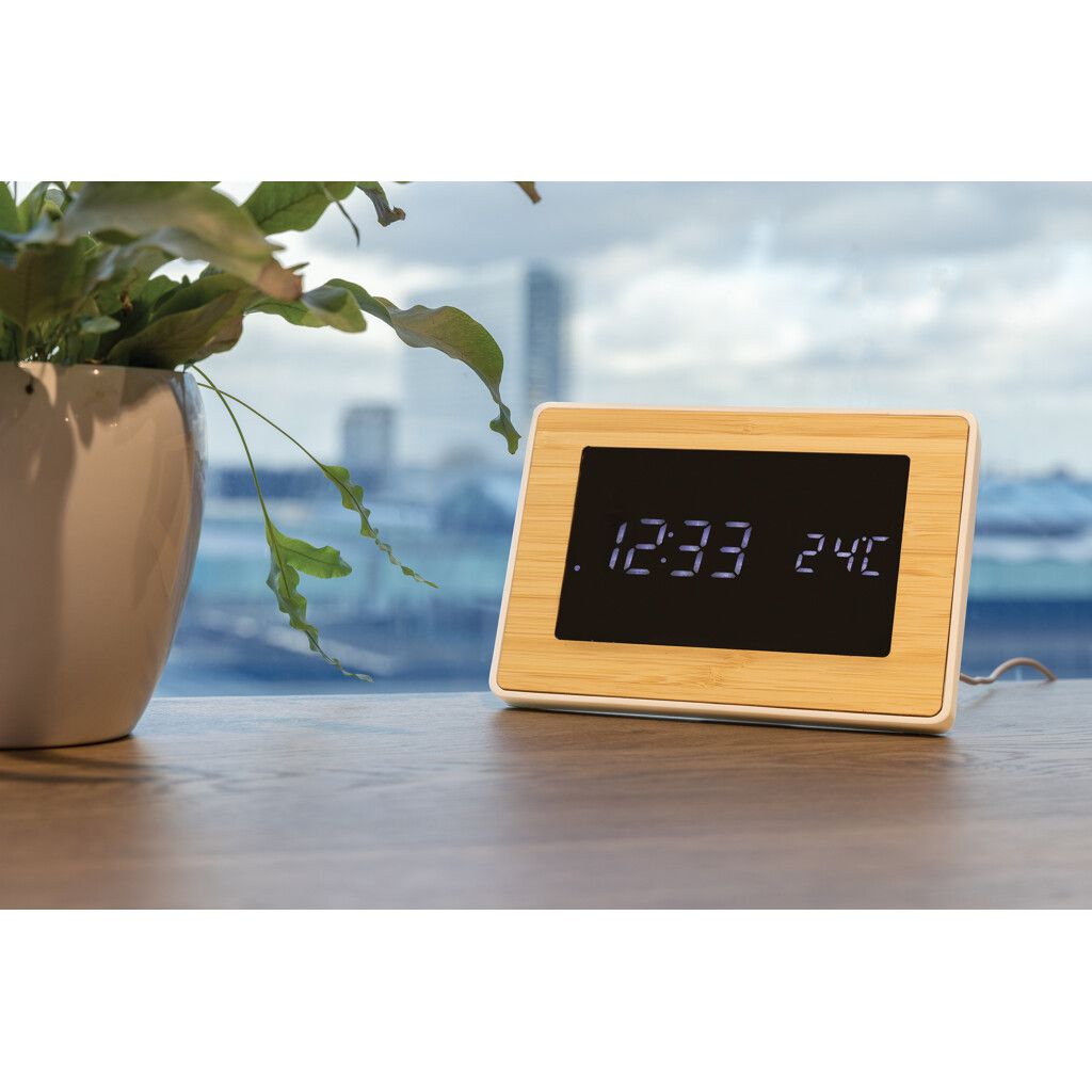 Utah LED-Uhr aus RCS rKunststoff & Bambus - braun-399