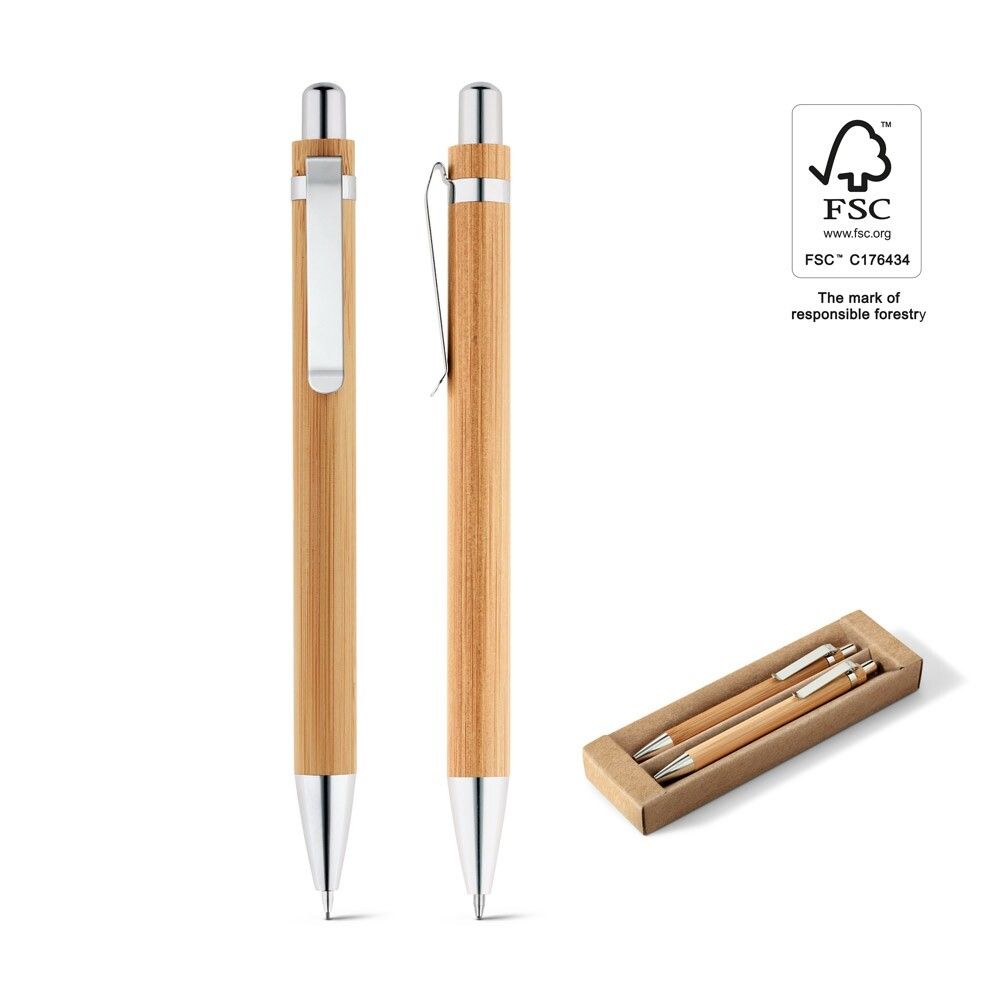 GREENY Schreibset mit Kugelschreiber und Minenbleistift aus Bambus - natur-780