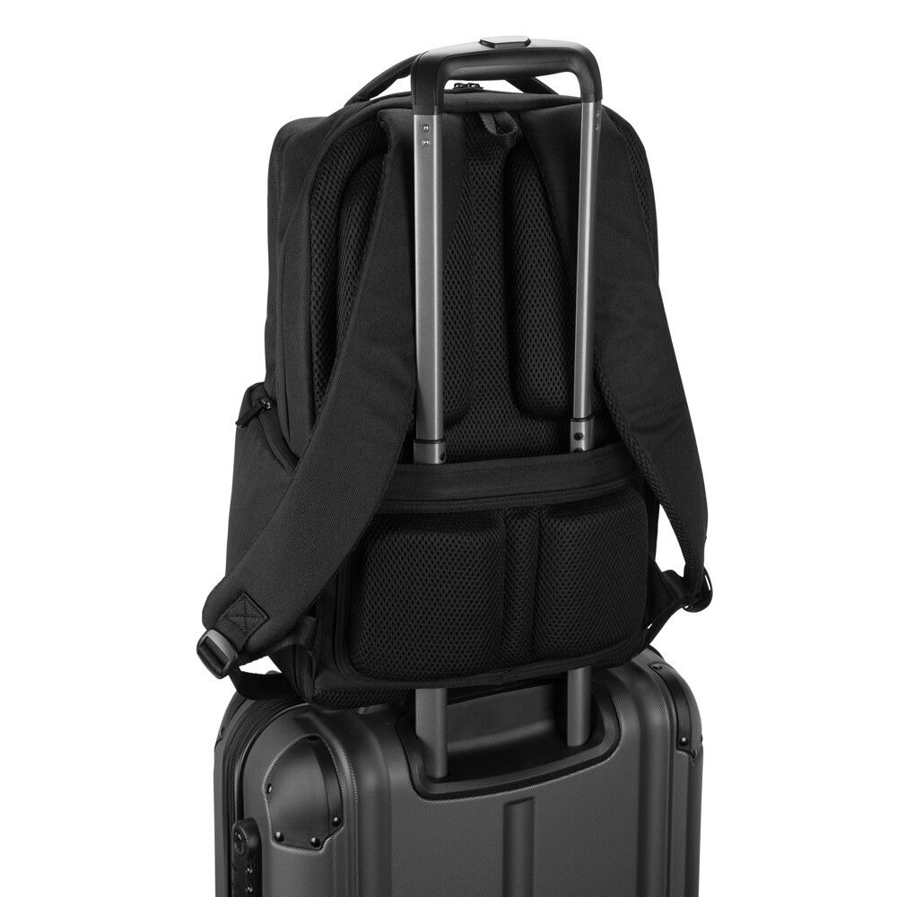 COPENHAGEN Wasserabweisender Rucksack aus recyceltem Twill mit zwei großen Fronttaschen, 17'3 Zoll - schwarz-652