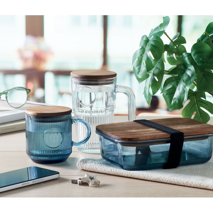 Gerippter Glasbecher 300ml VITRIO MUG - transparent blau-178