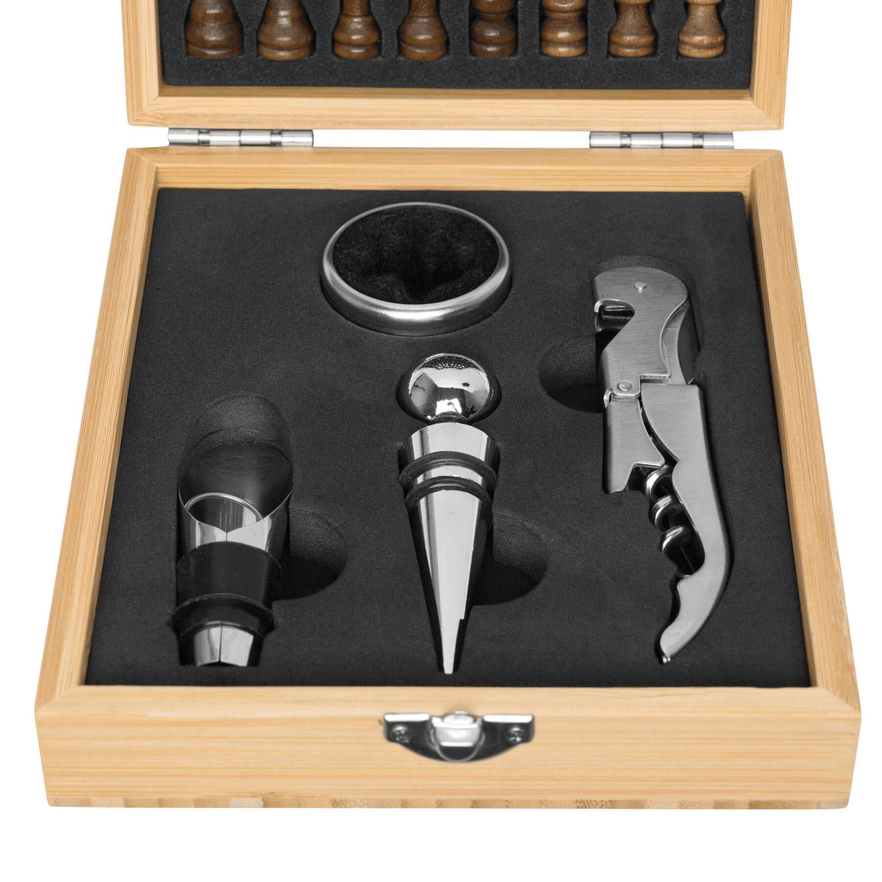 Weinset BAMBOO CHESS mit Schachspiel - braun-851