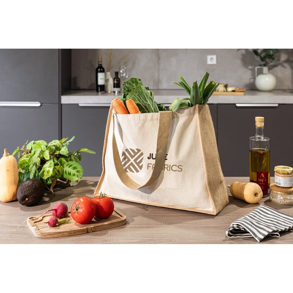 HELSINQUE Tasche aus Canvas (320 g/m²), mit Boden und Seiten aus laminierter Jute (350 g/m²) in Naturtönen - natur-956