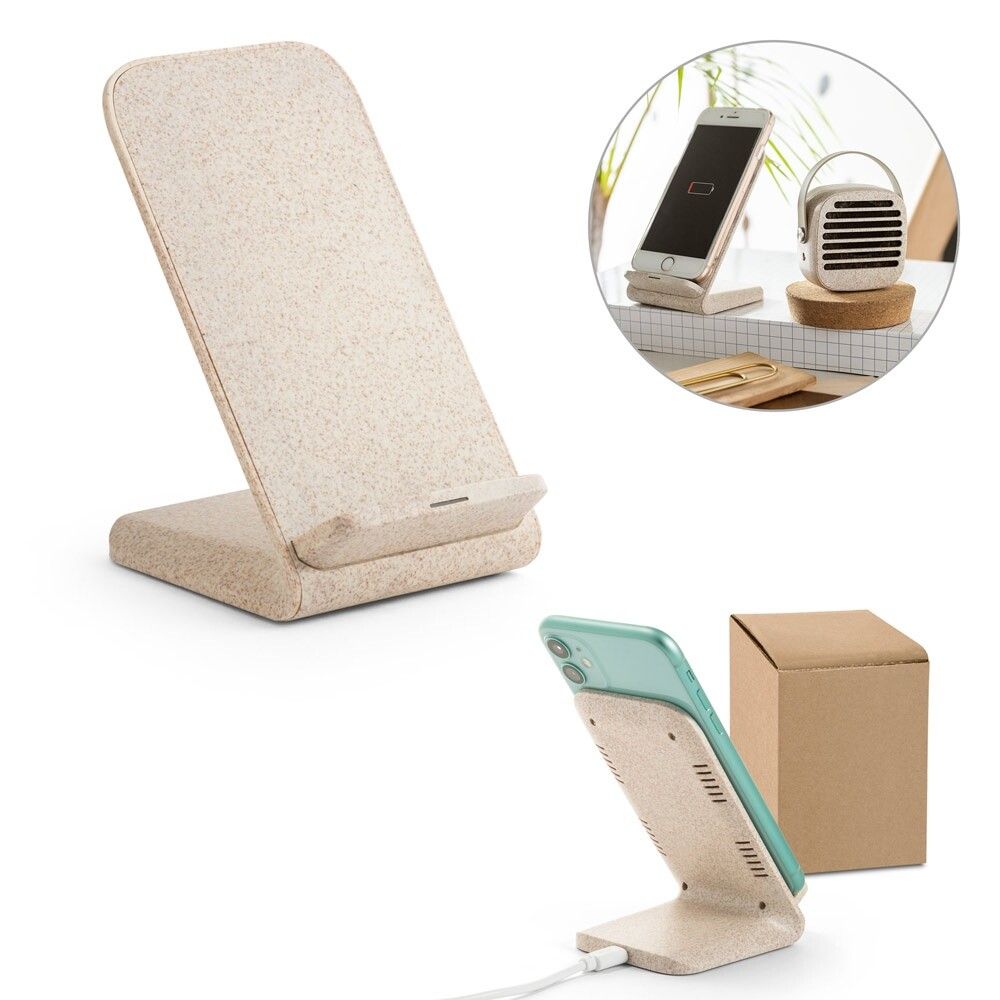 ENGLERT Smartphone-Halter mit 10W-Ladegerät aus ABS-Weizenstroh - natur-258