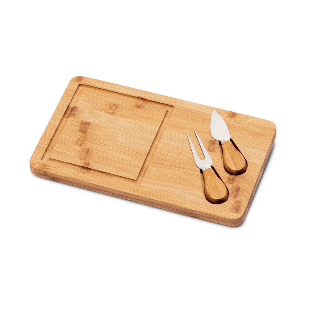 WOODS Käsebrett aus Bambus mit 2 Utensilien aus Edelstahl - natur-736