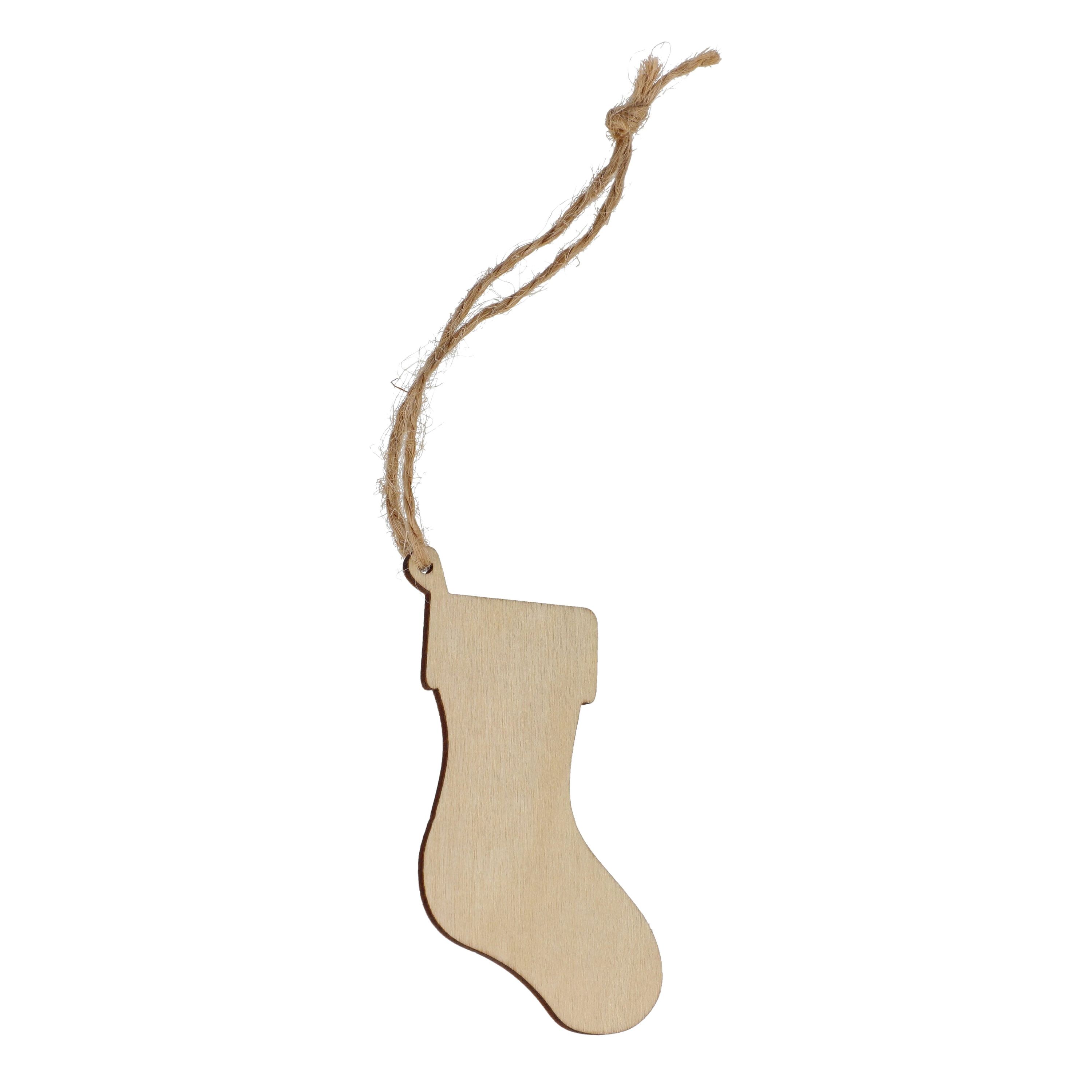 Strumpfförmiges Weihnachtsornament aus Holz - natur-712