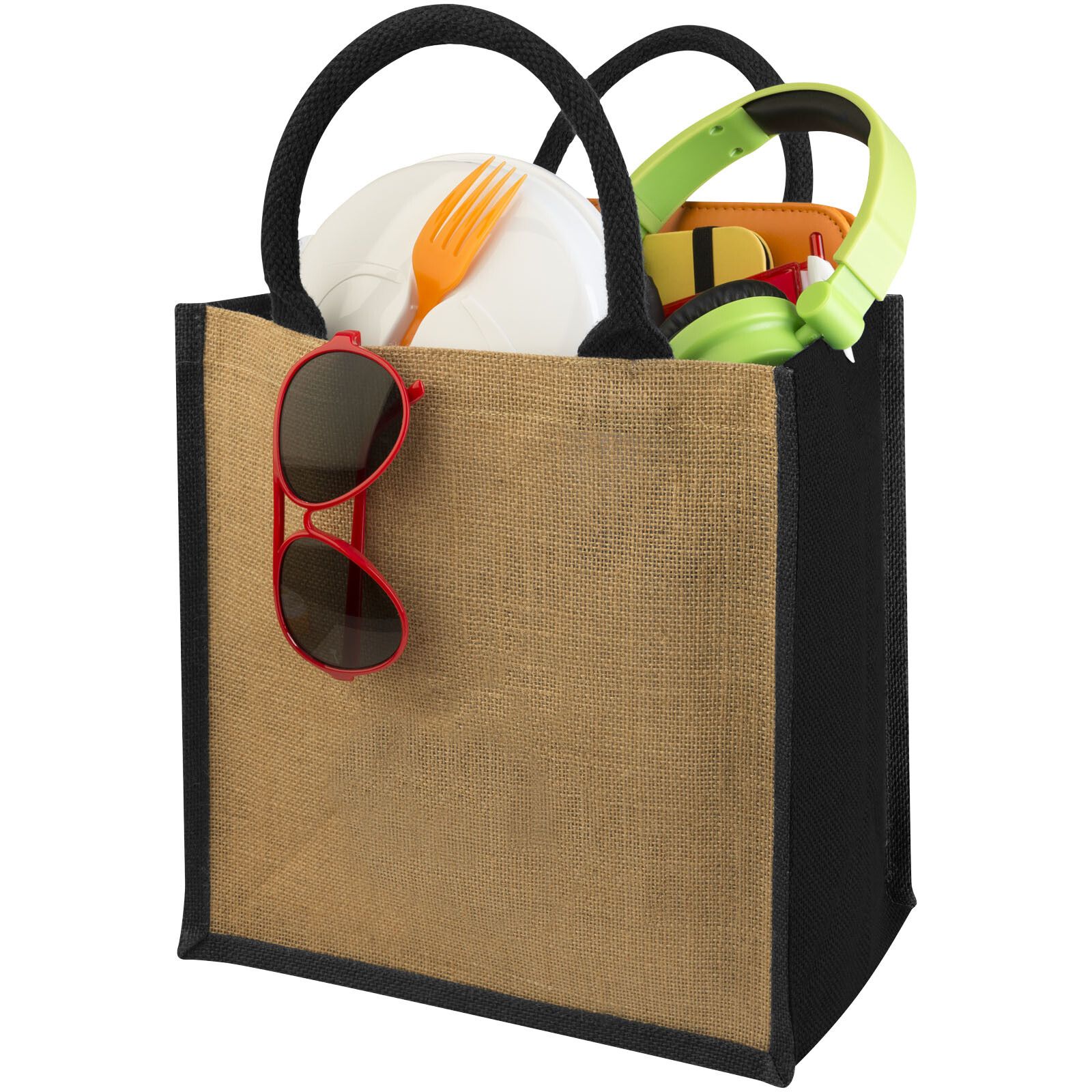Chennai Jute Tragetasche 16L - natur -  schwarz-877