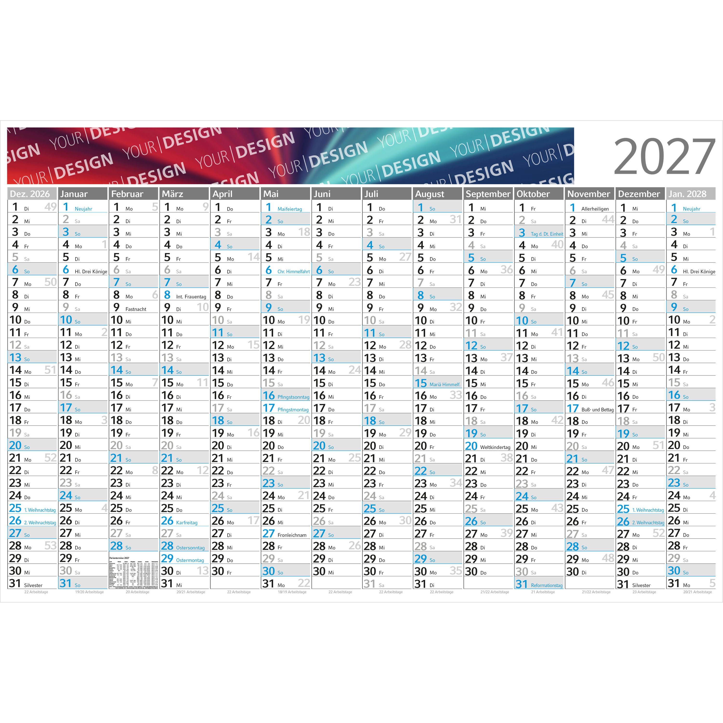 Wandplaner Horizont, 1.020 × 680 mm, blau-265