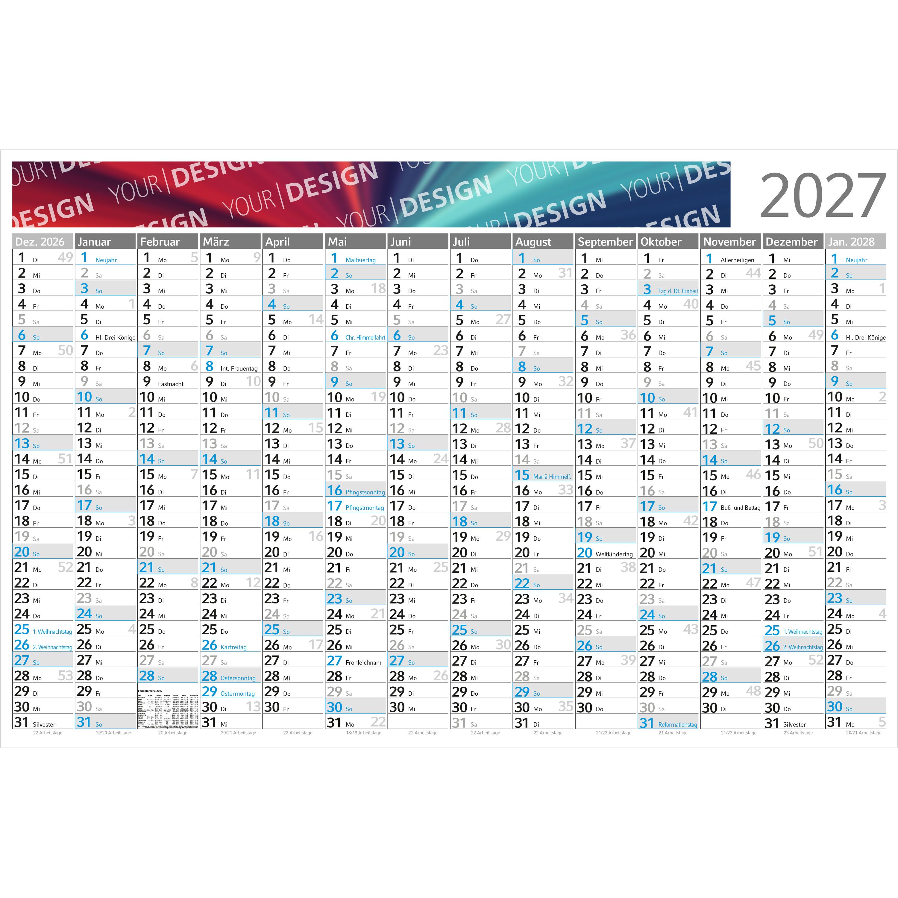 Wandplaner Horizont, 750 × 500 mm, blau-639