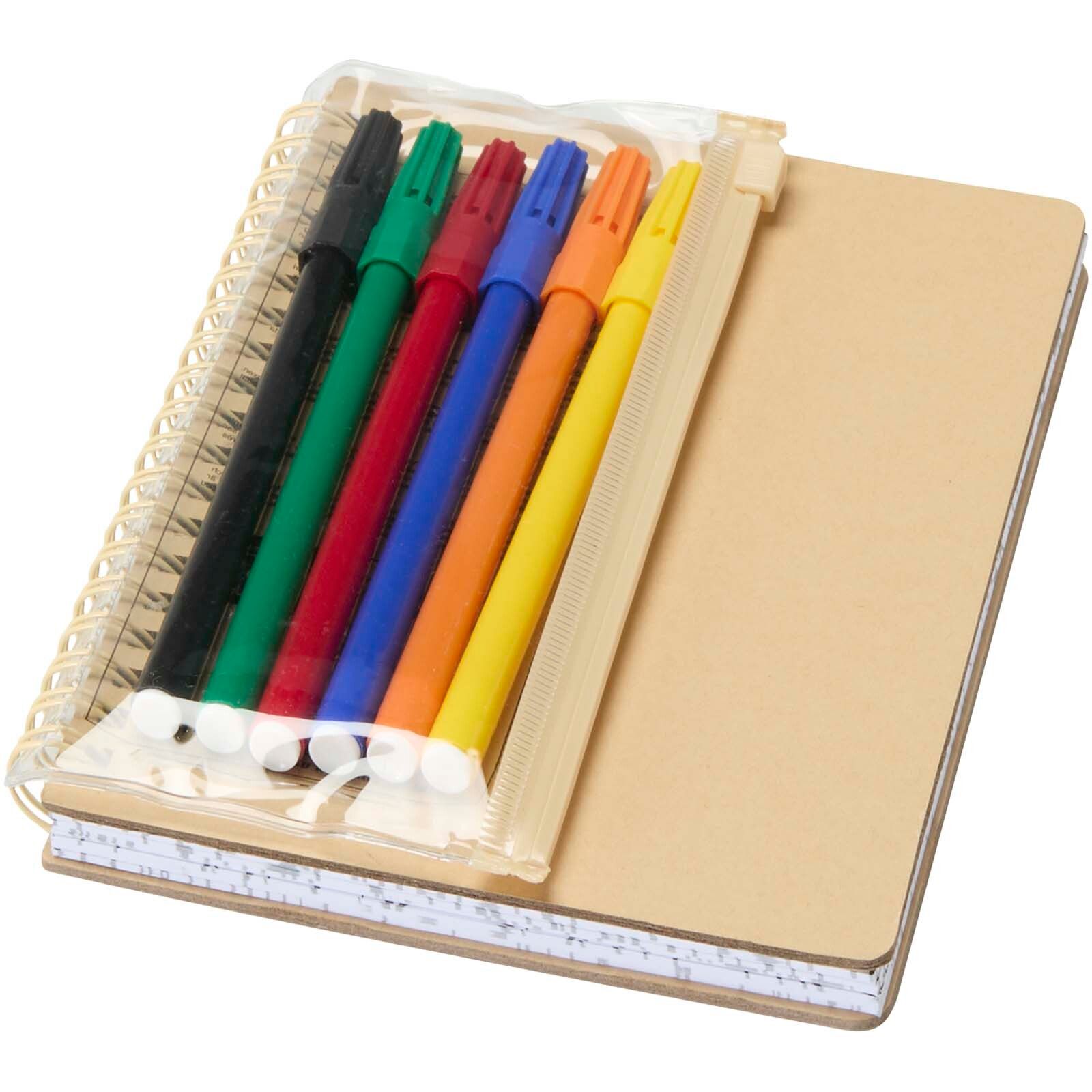 Squiggle B6 Hardcover Notizbuch mit Marker-Set - natur-810