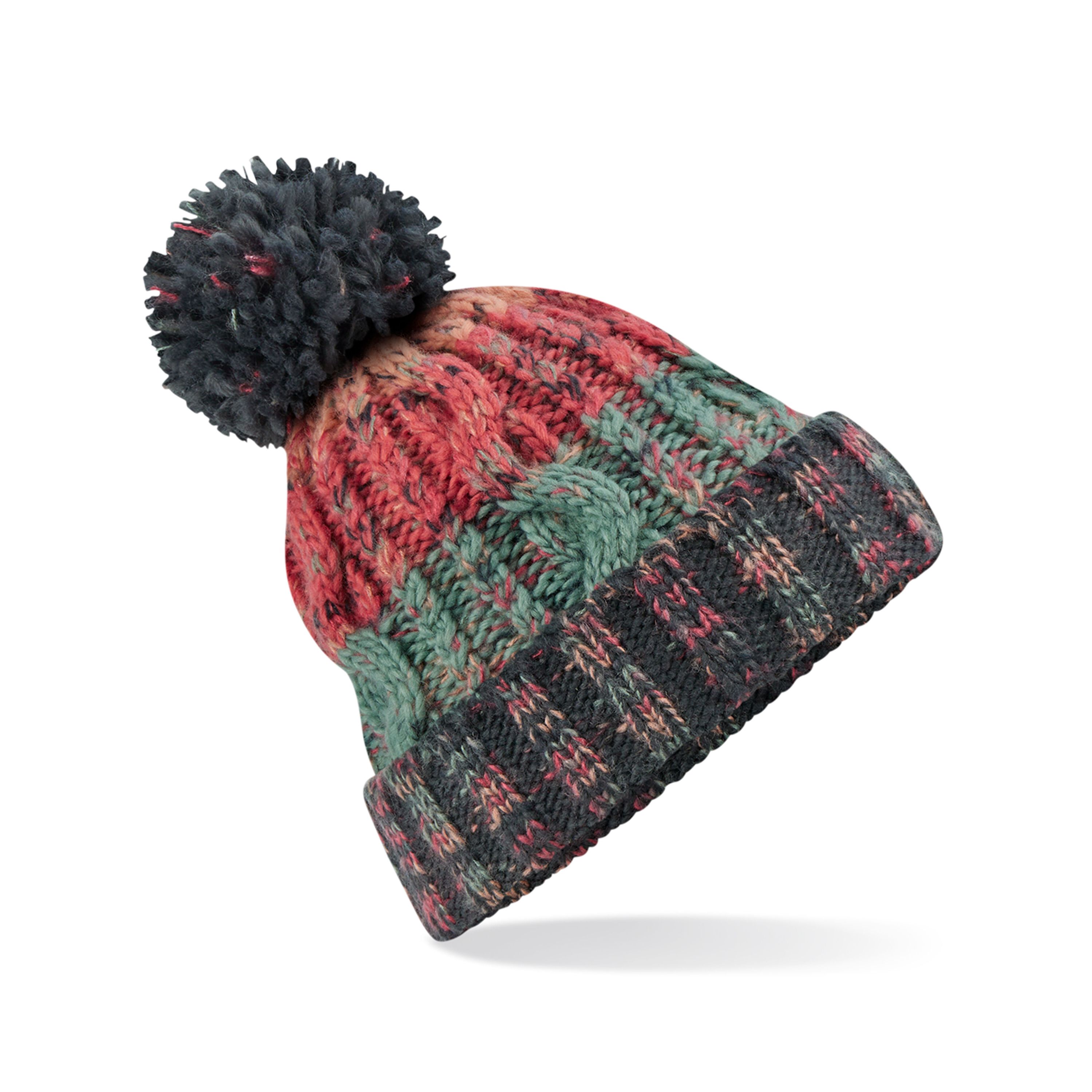 Corkscrew Pom Pom Beanie - watermelon breeze-587