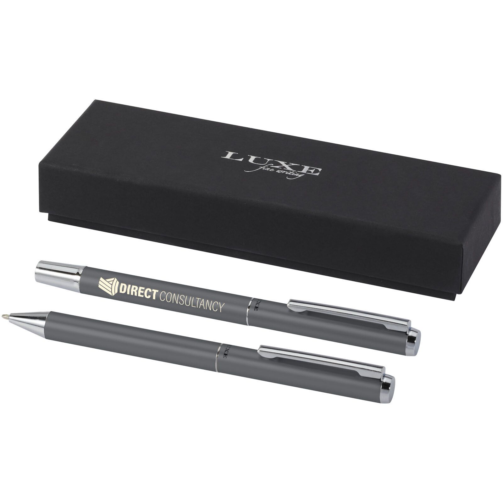 Lucetto Set mit Kugelschreiber und Tintenroller aus recyceltem Aluminium (schwarze Mine) - grau-603