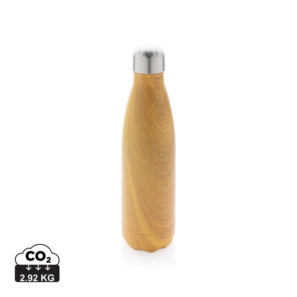 Vakuumisolierte Stainless Steel Flasche mit Holzoptik - gelb-736