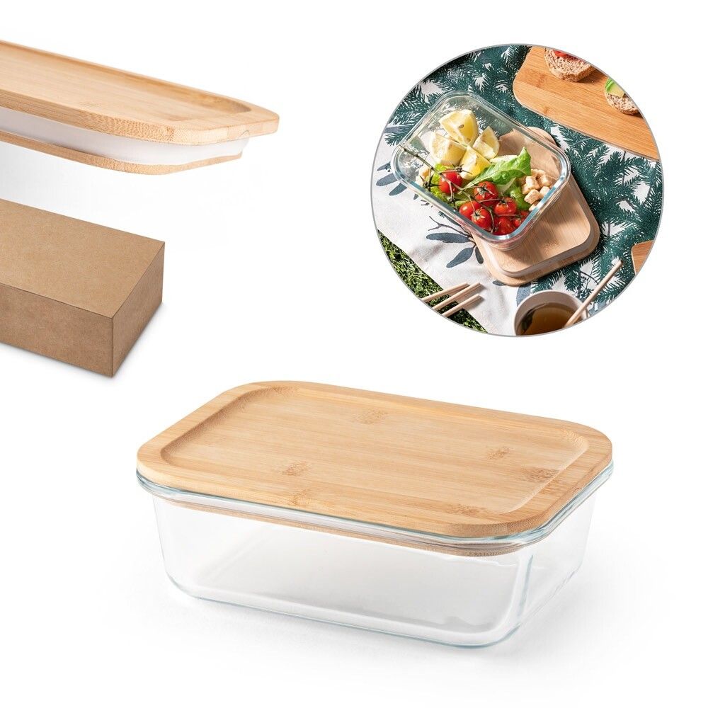 PORTOBELLO Lunchbox. Herm.Dose aus Borosilikat, Bambusdeckel 1000 mL - natur-505