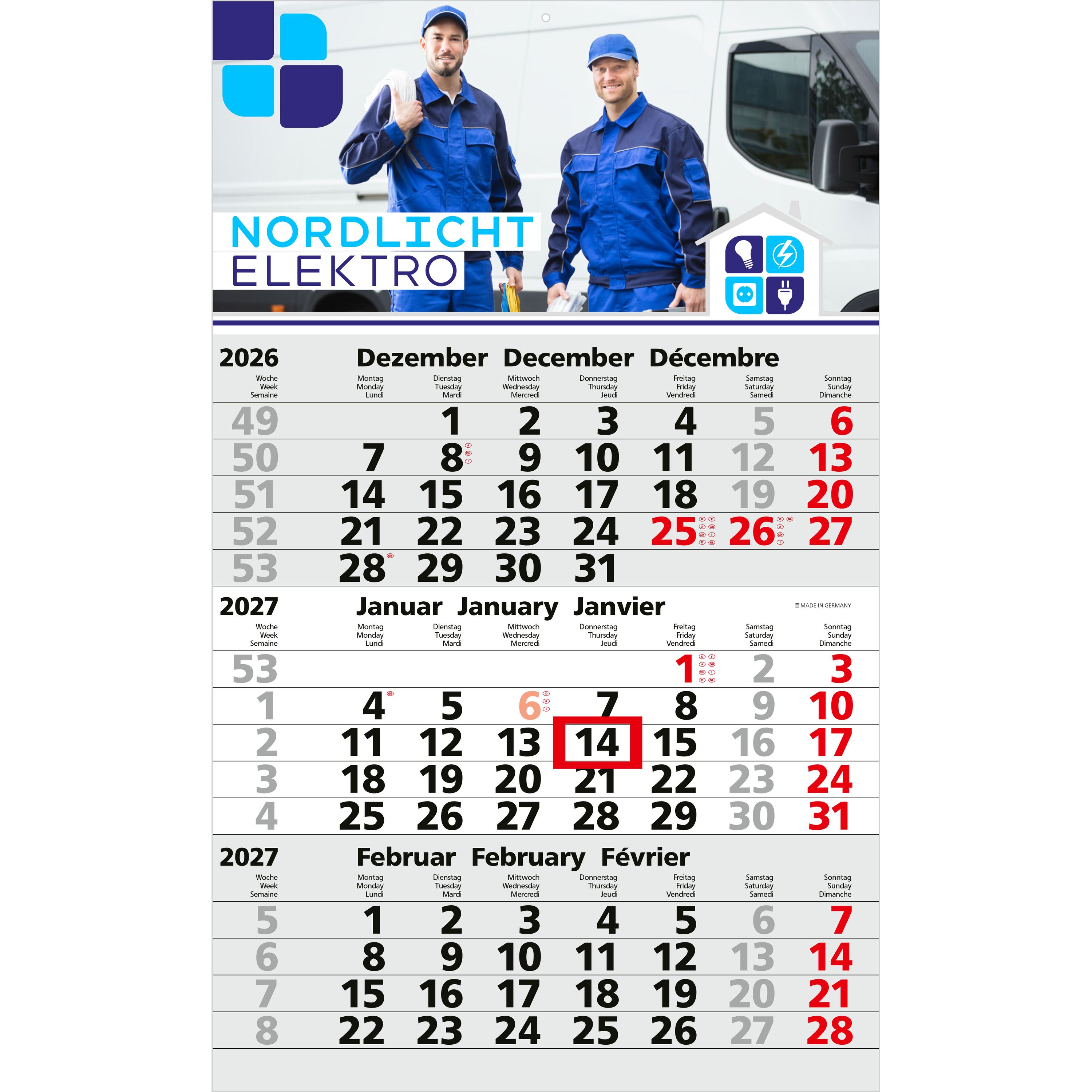 3-Monatskalender Einblatt Solid 3, hellgrau-966