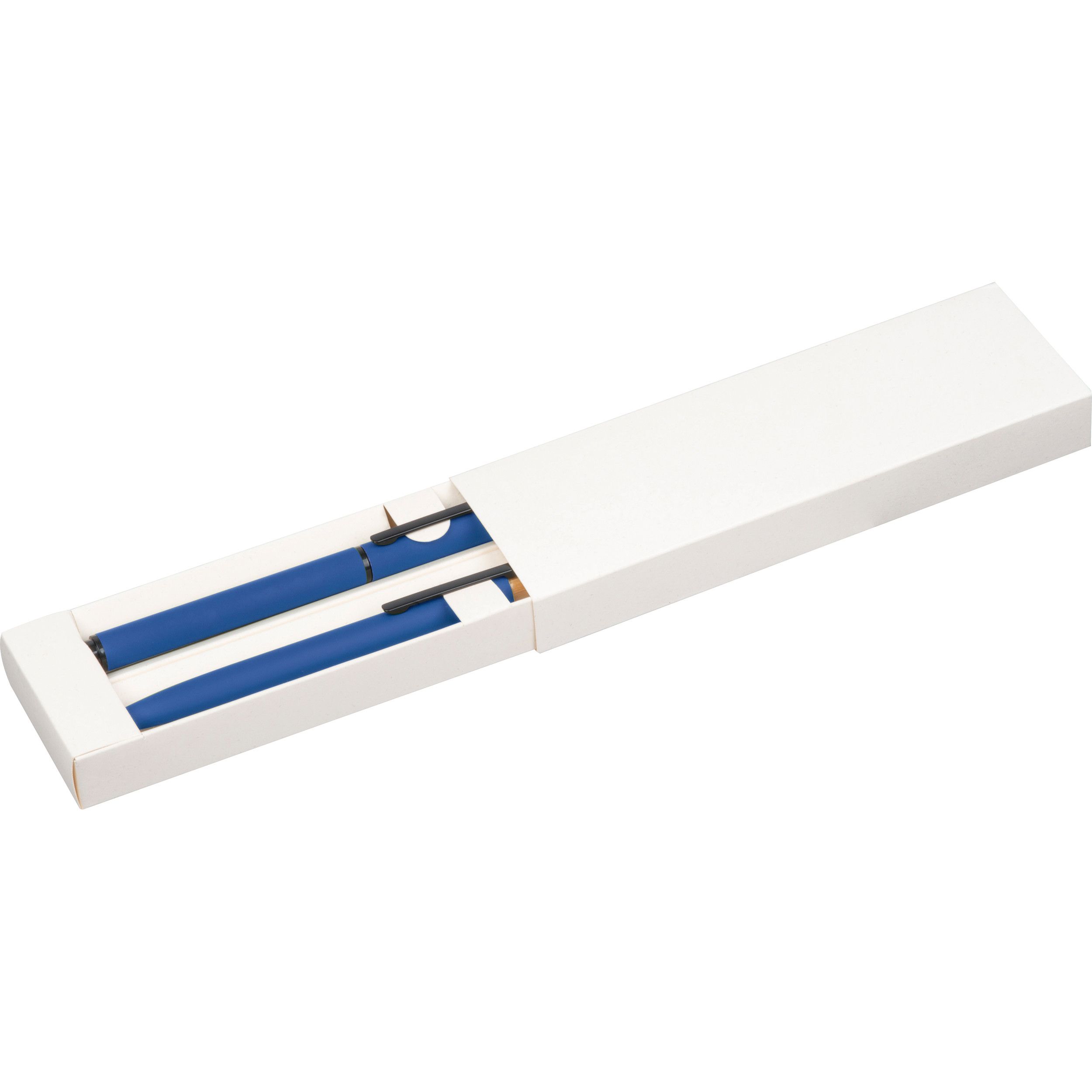 Schreibset mit Kugelschreiber und Rollerball aus recyceltem Aluminium  - blau-354