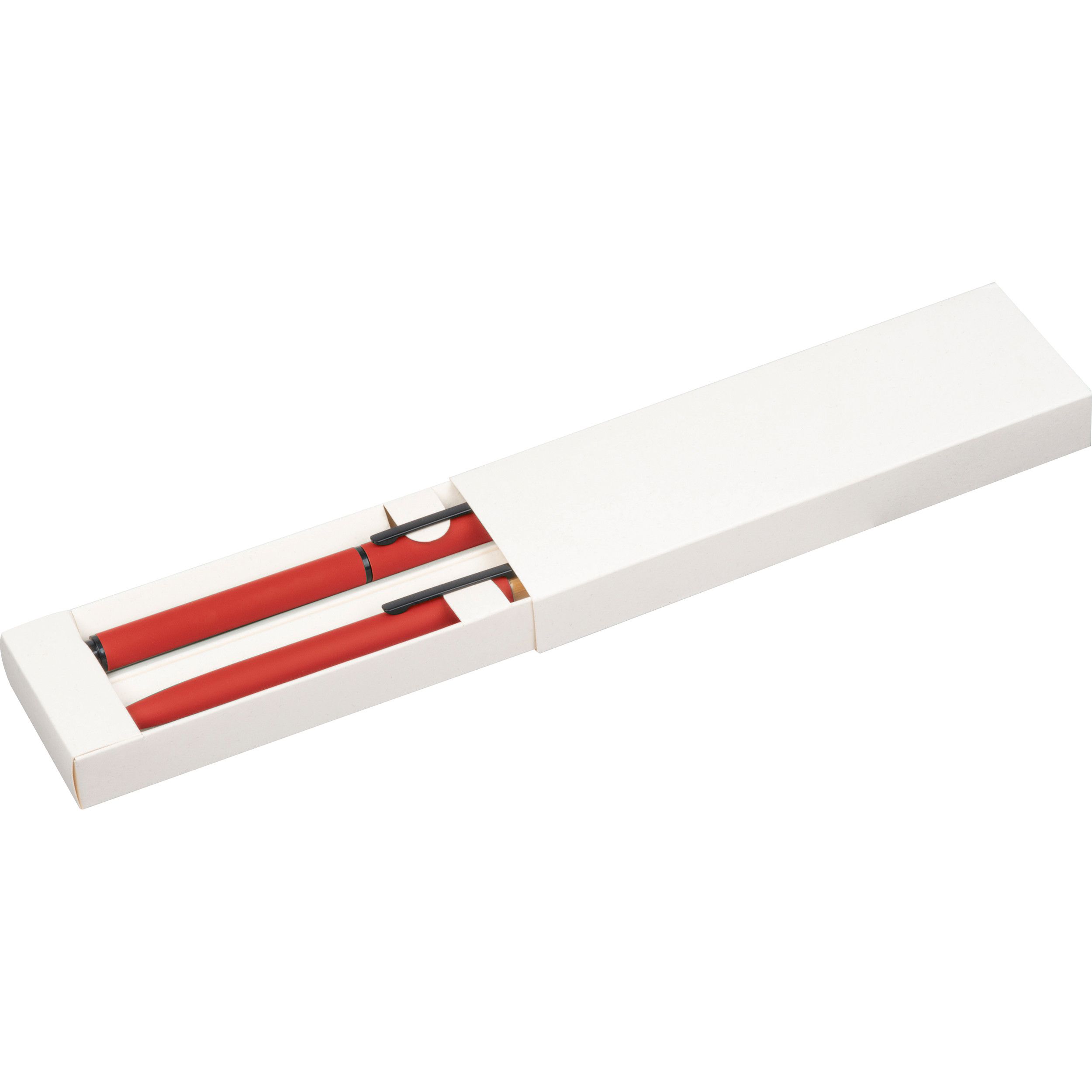 Schreibset mit Kugelschreiber und Rollerball aus recyceltem Aluminium  - rot-549
