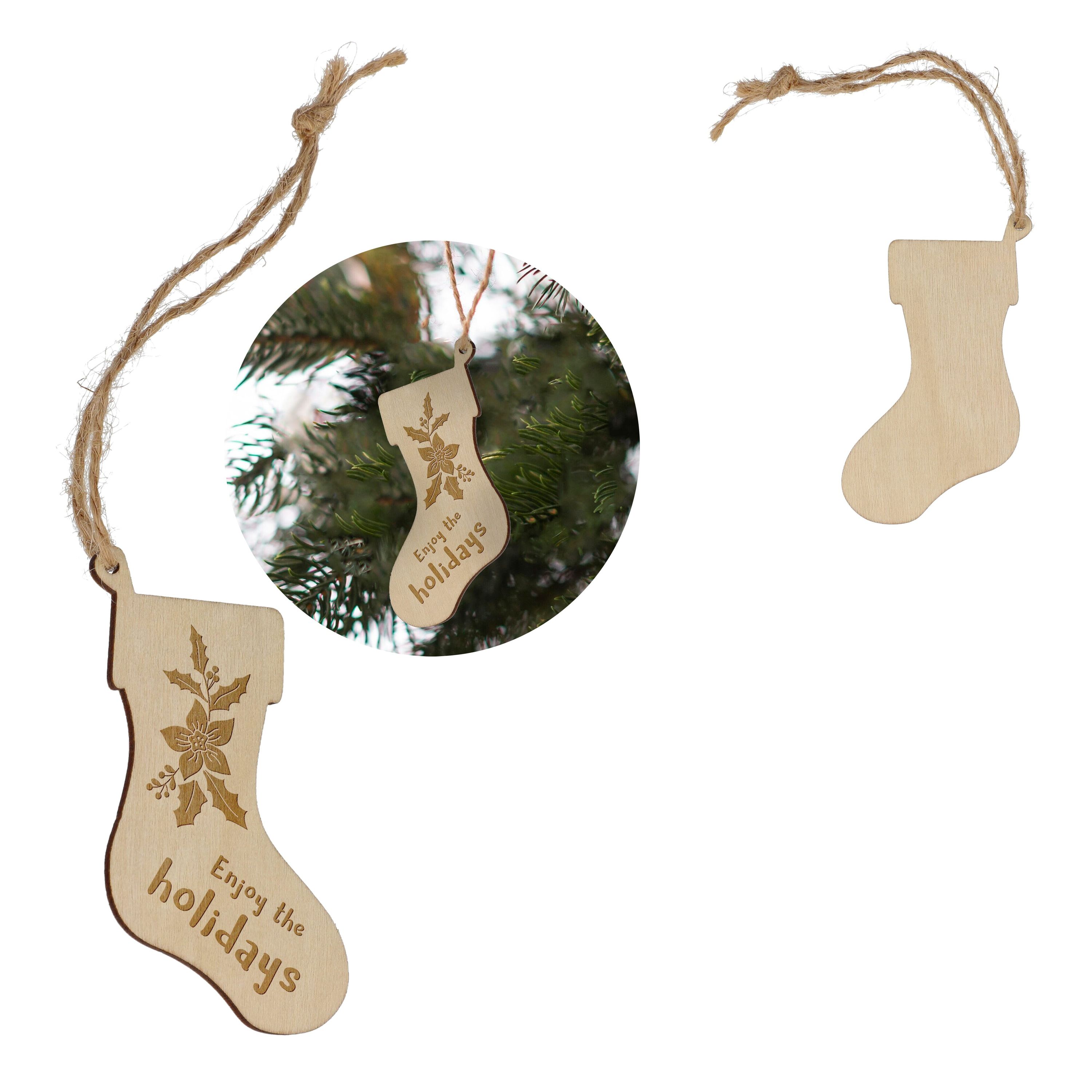 Strumpfförmiges Weihnachtsornament aus Holz - natur-542