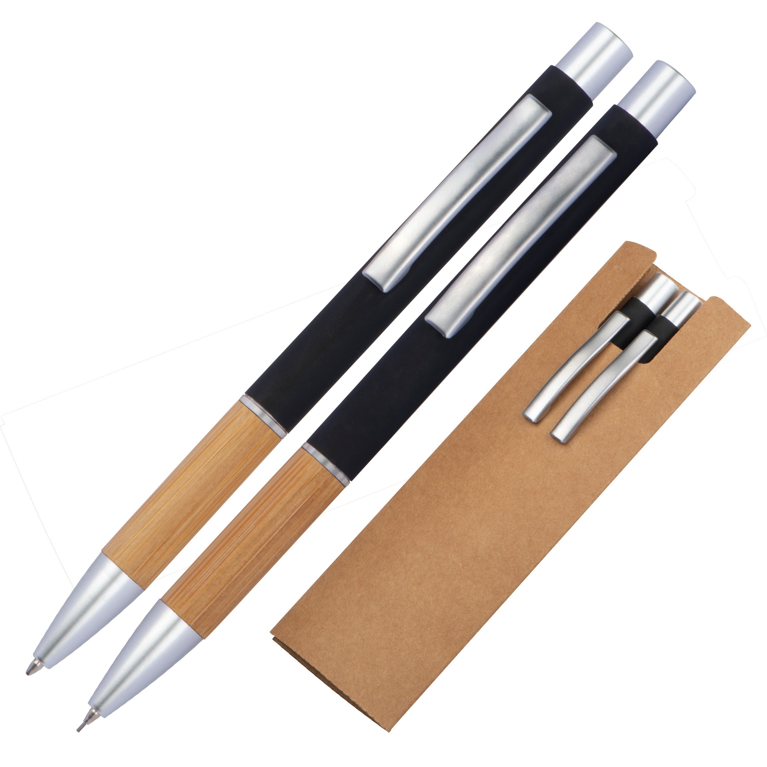 Schreibset Kugelschreiber und Bleistift mit Griffzone aus Bambus  - schwarz-99