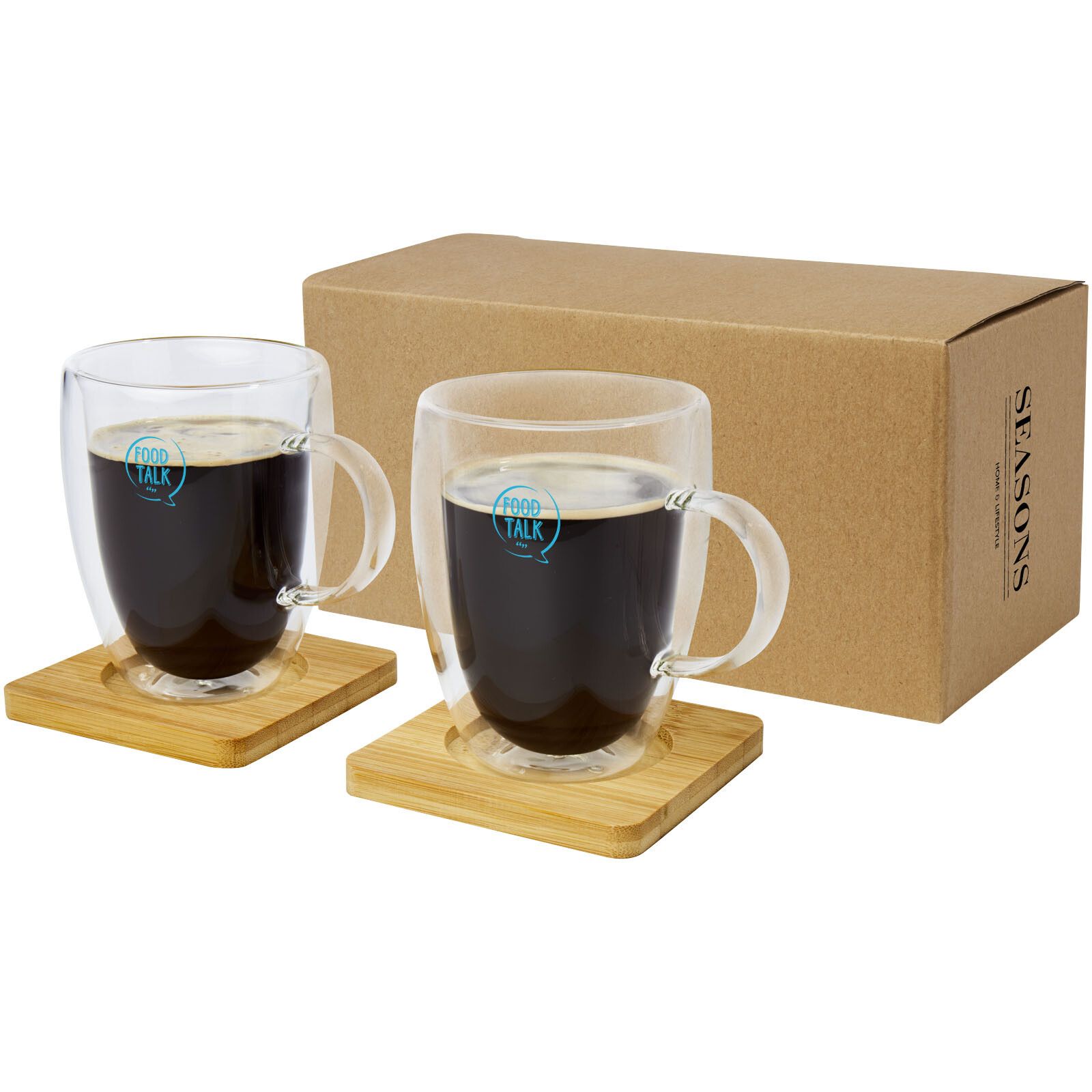 Manti 2-teiliger 350 ml doppelwandiger Glasbecher mit Bambusuntersetzer  - transparent -  natural-558