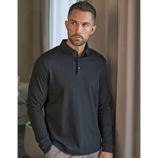 Pima Cotton Long Sleeve Polo - black-396