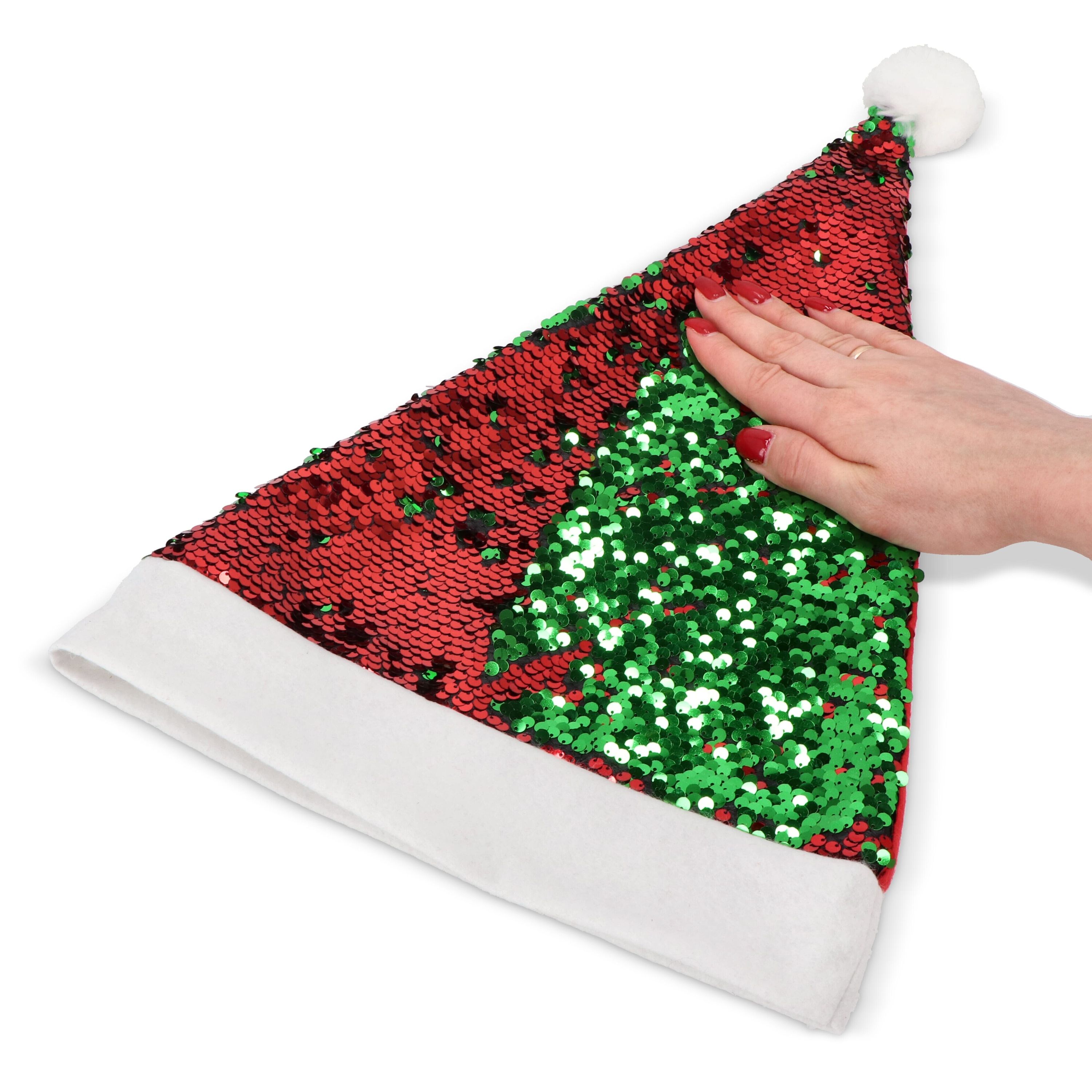 Zweifarbige Pailletten-Weihnachtsmütze - rot  -  grün-34