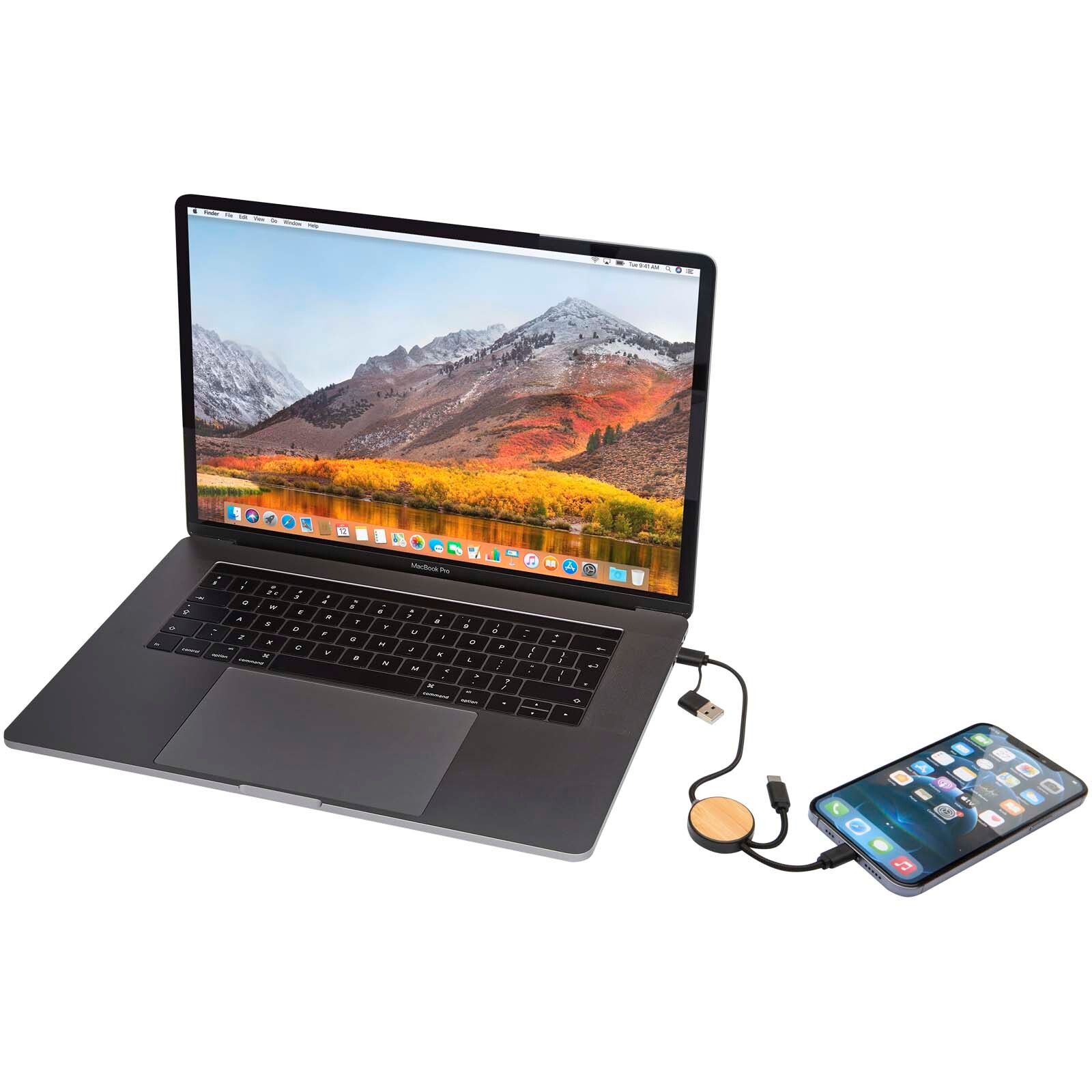 Chechia 30 cm 5-in-1 Kabel aus recyceltem Kunststoff für Datenübertragung und 27W Schnellladung mit Bambusdetails - schwarz-404
