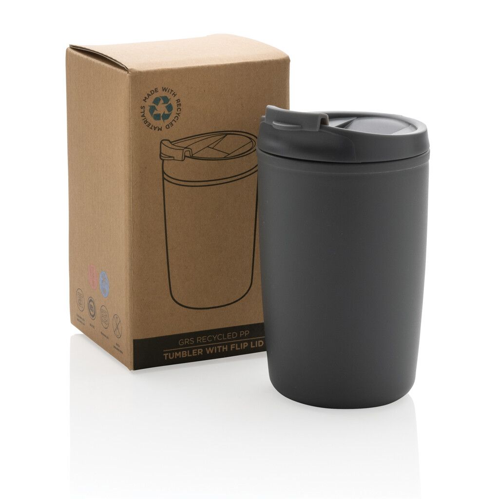 GRS recycelter PP-Becher mit Flip-Deckel - grau-314