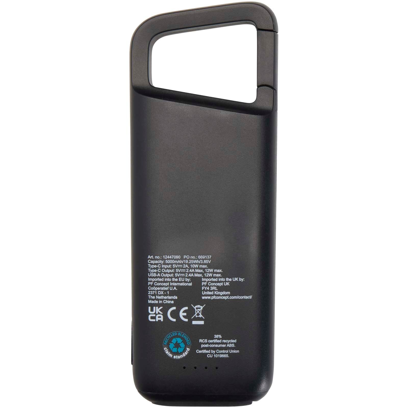 Alkes 12 W 5.000 mAh wasserfeste Powerbank aus recyceltem Kunststoff mit Karabinerhaken - schwarz-609