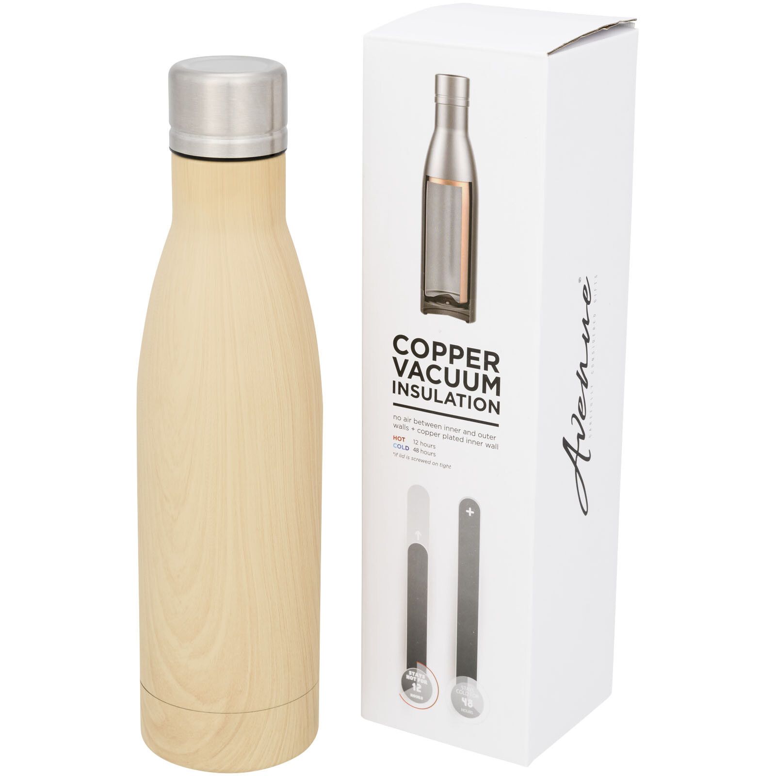 Vasa Kupfer-Vakuum Isolierflasche in Holzoptik, 500 ml - braun-734