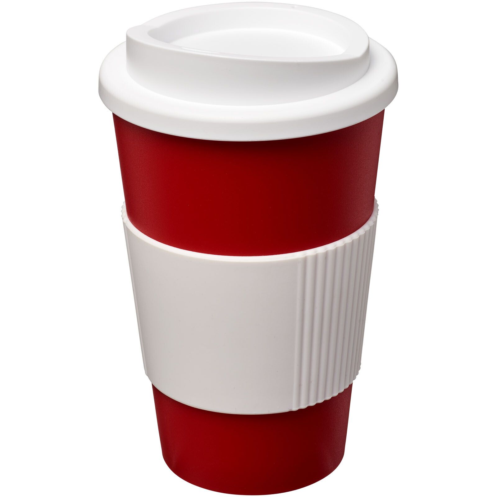 Americano 350 ml Isolierbecher mit Schutzring - rot -  weiss-249