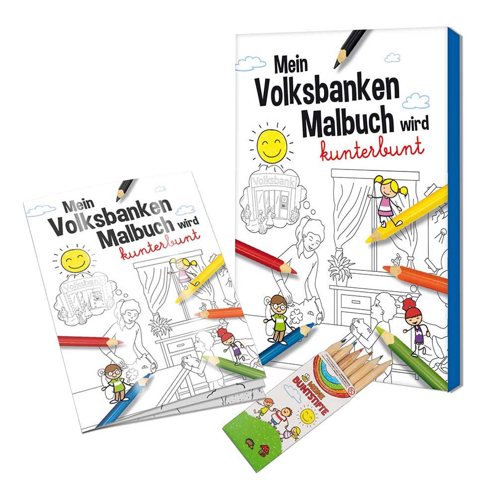 Malbuch / Mal-Set A6 - Volksbanken - Malset mit 2-c Logoeindruck-706