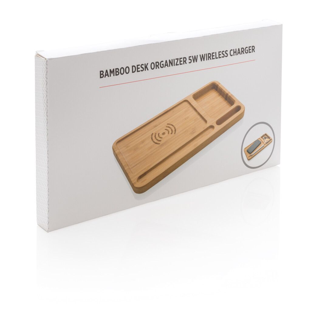 Bambus Schreibtisch-Organizer mit 5W Wireless Charger - braun-470