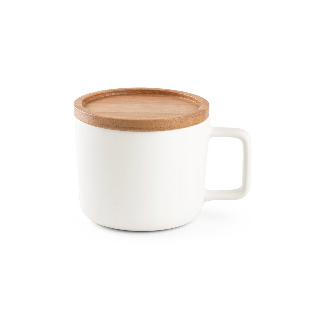 FANGIO Tasse Keramik 220ml mit Deckel aus Bambus als Untersetzer - weiß-180