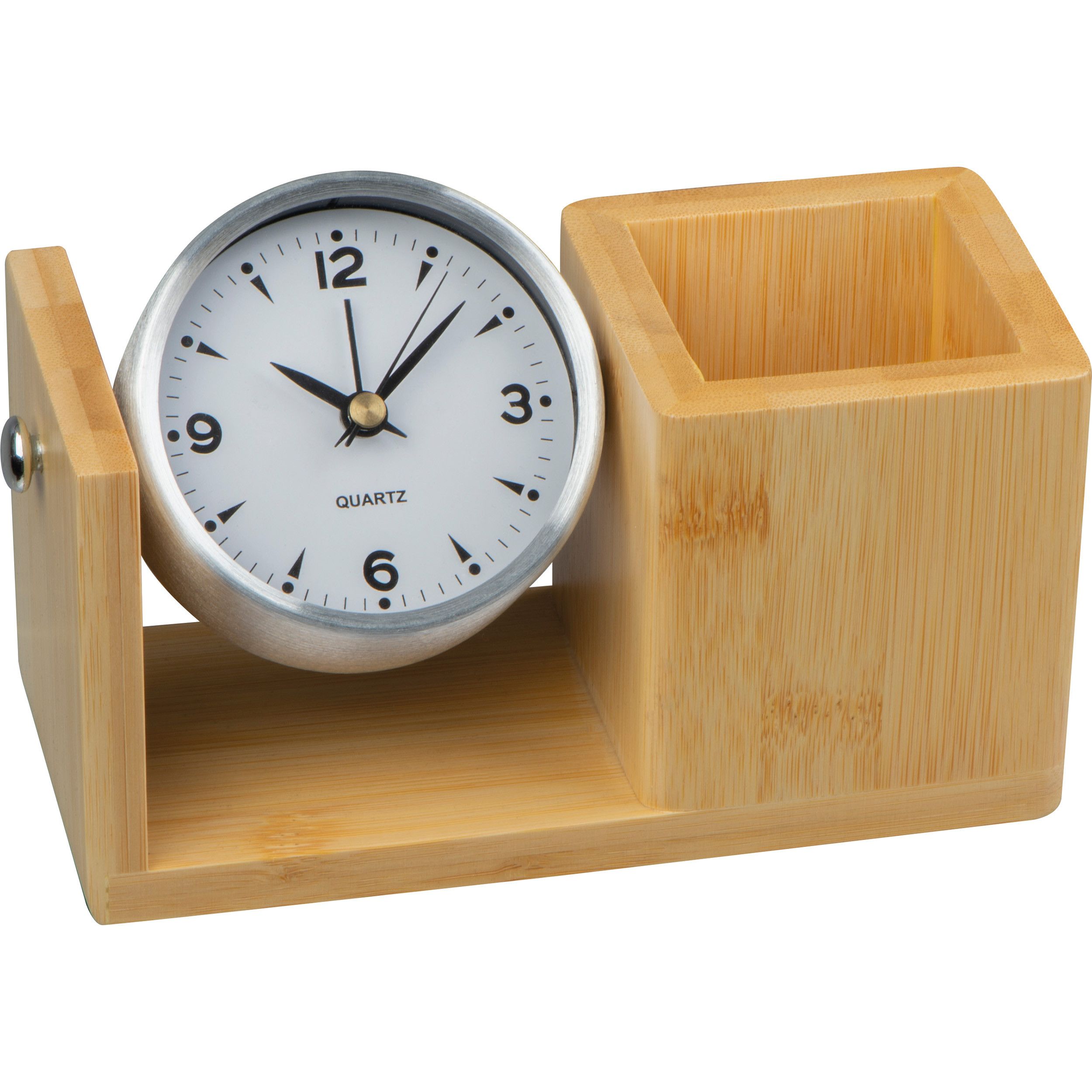 Stifteköcher aus Bambus mit analoger Uhr - beige-458