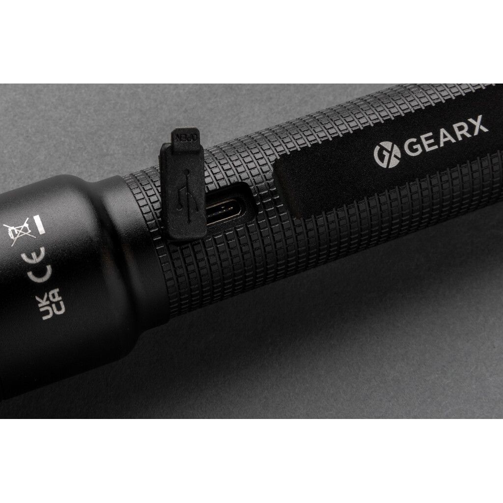 Große Gear X Taschenlampe aus RCS recycelt. Alu mit USB-Akku - schwarz-373
