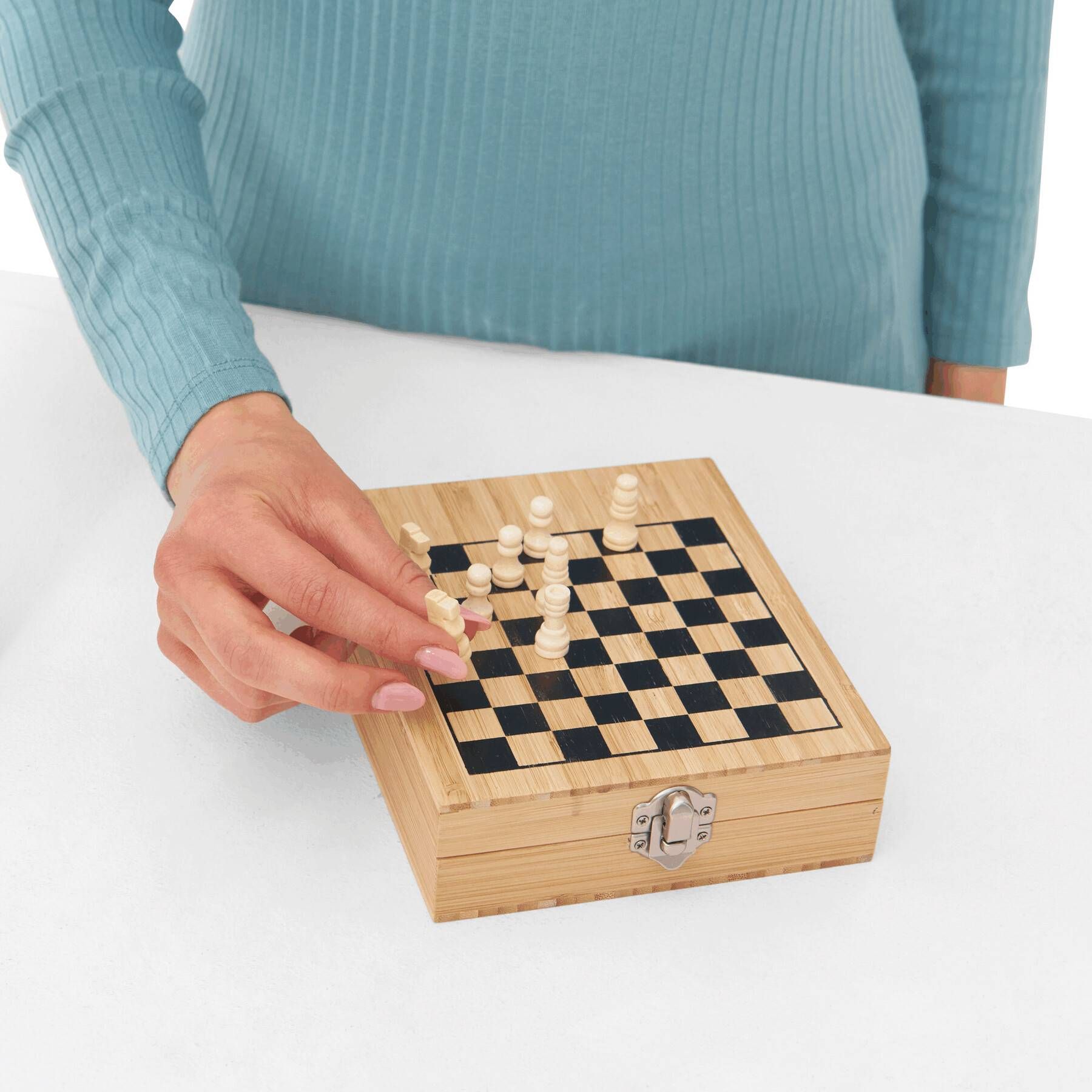 Weinset BAMBOO CHESS mit Schachspiel - braun-895