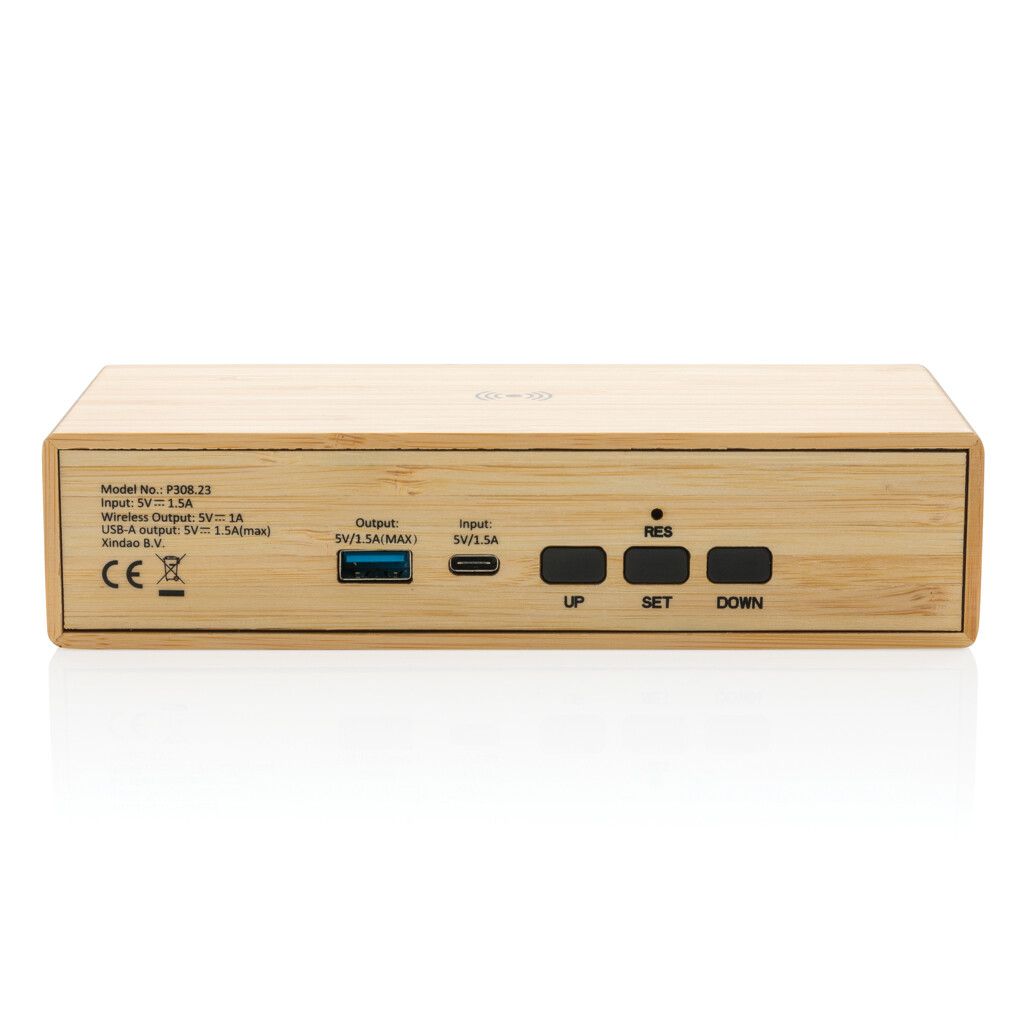 Wecker mit 5W Wireless Charger aus Bambus - braun-87