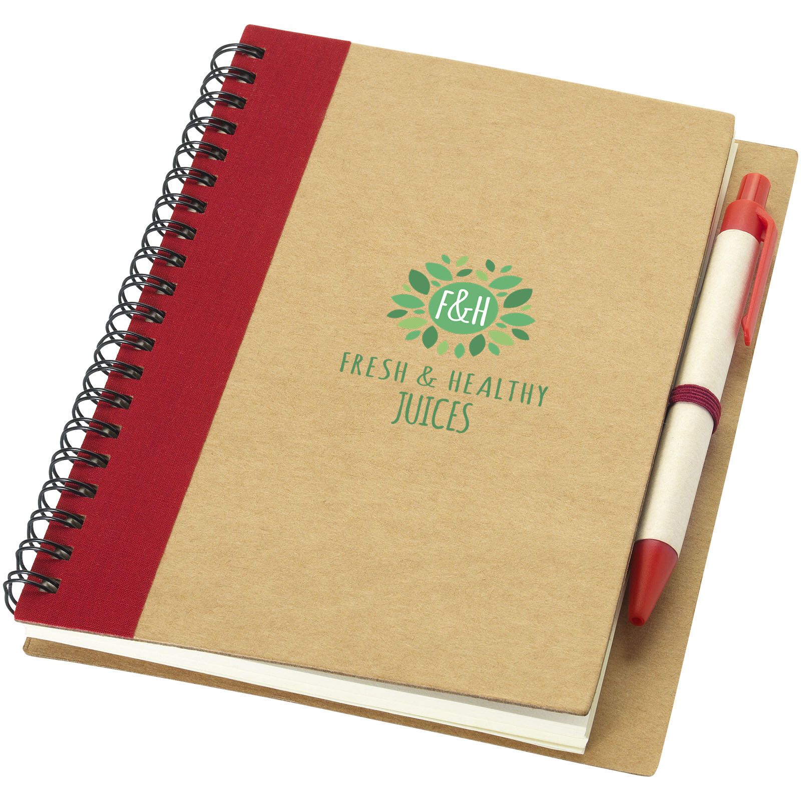 Priestly A6 Recycling Notizbuch mit Stift - natur -  rot-631