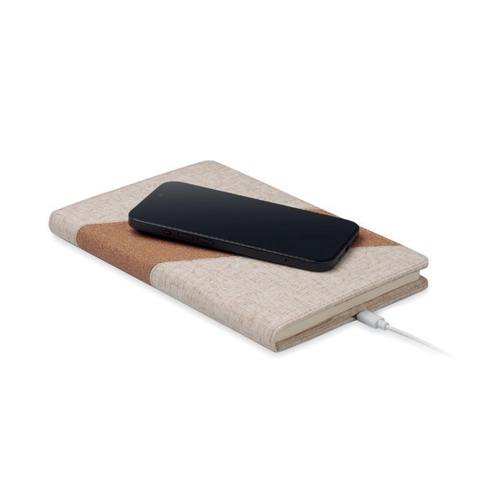 A5-Notizbuch mit 15W-Ladegerät CORTONA - beige-269