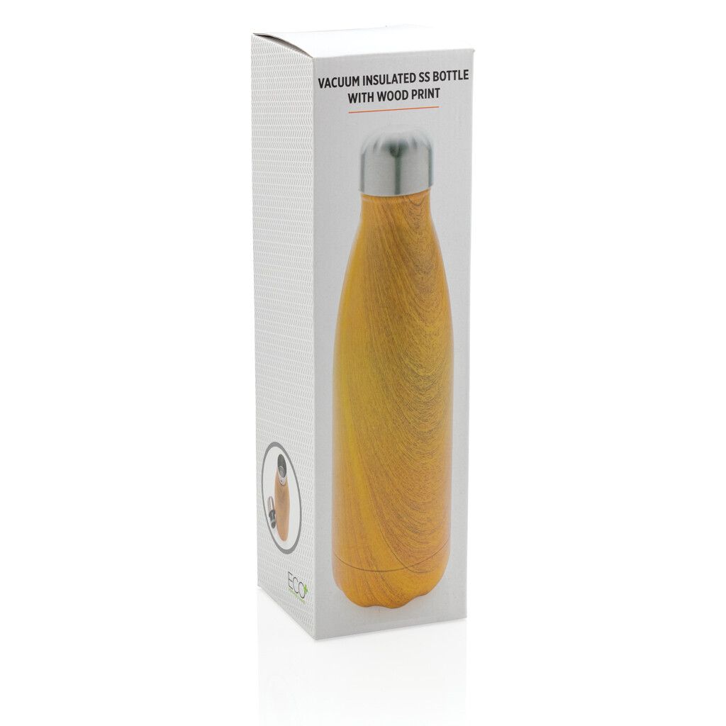 Vakuumisolierte Stainless Steel Flasche mit Holzoptik - gelb-483