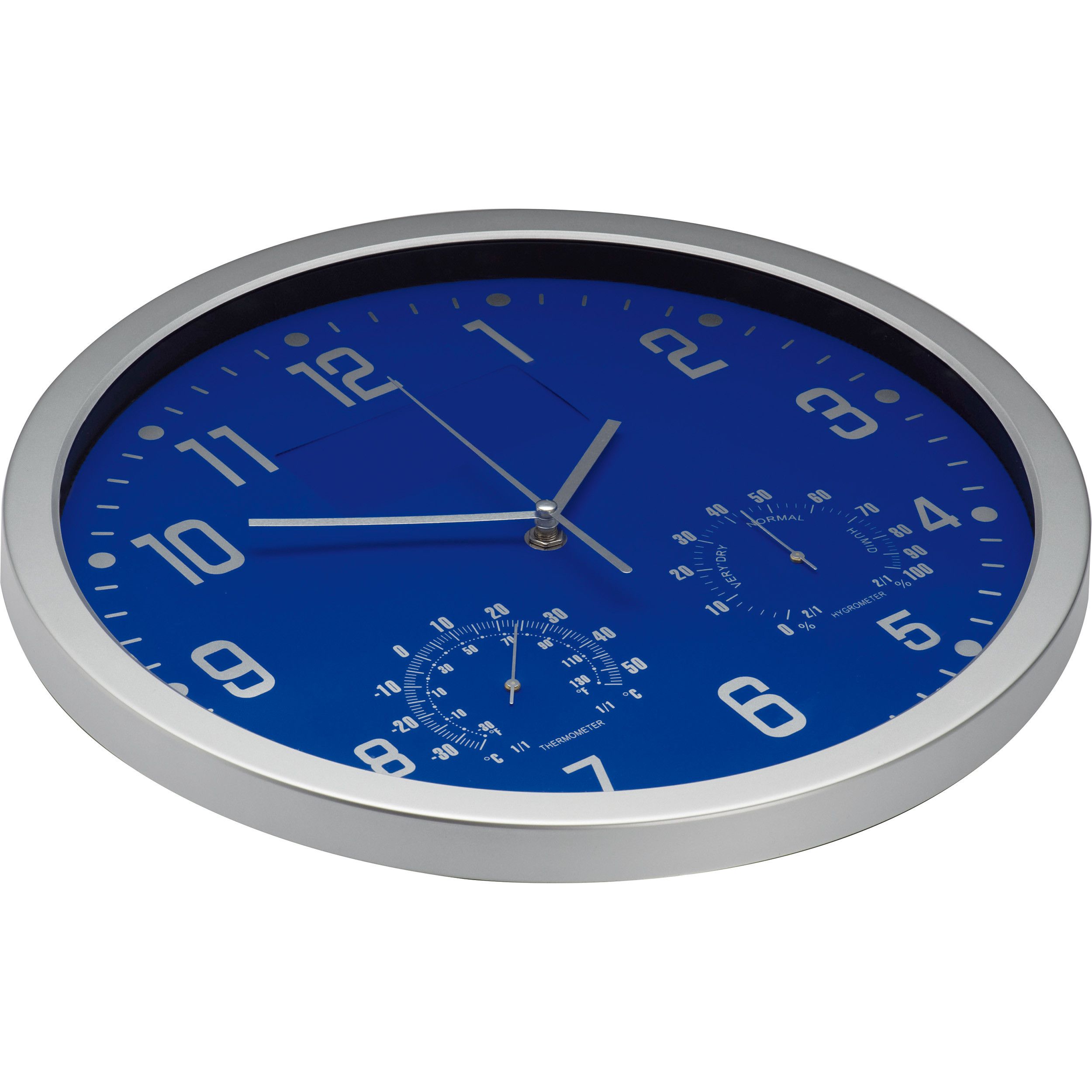 Wanduhr mit Hygro - und Thermometer - blau-775