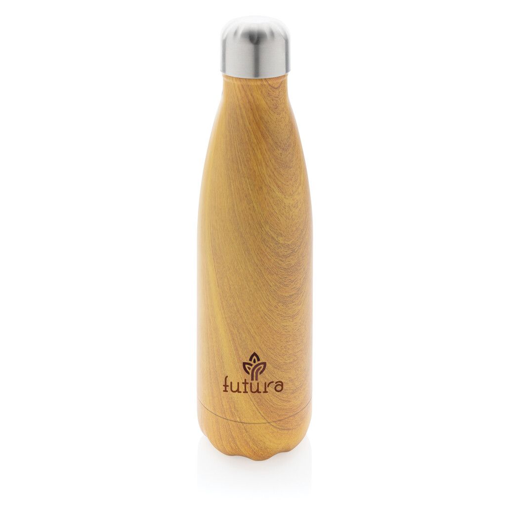 Vakuumisolierte Stainless Steel Flasche mit Holzoptik - gelb-358