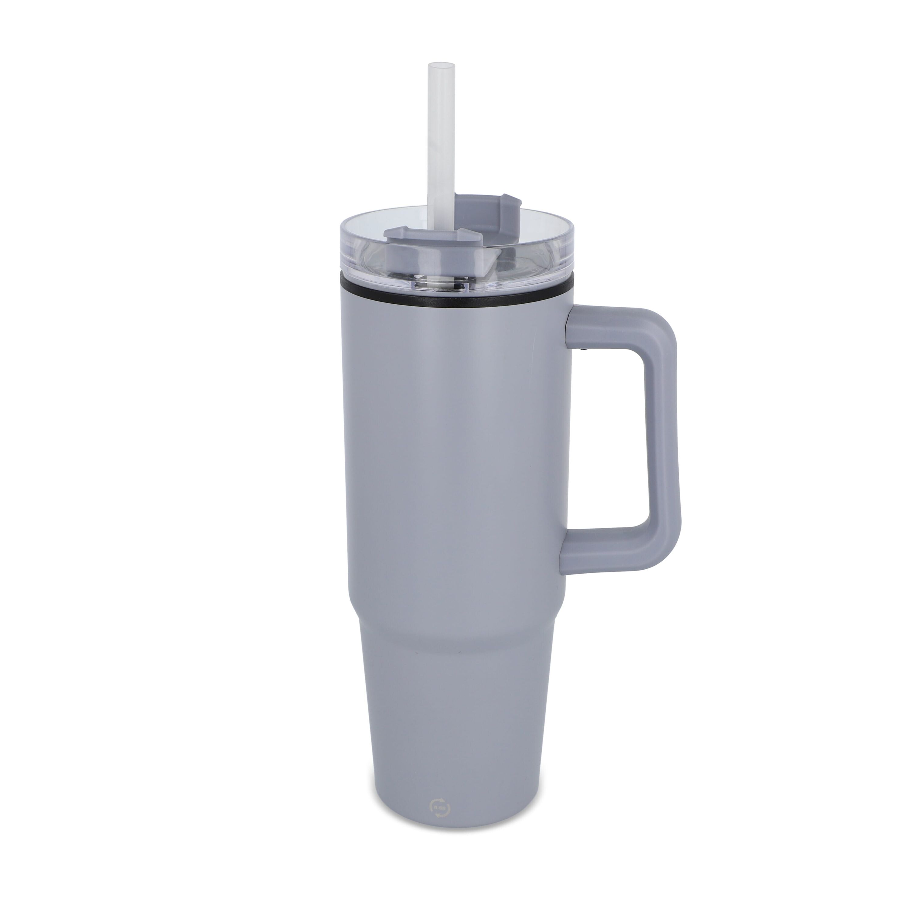 Miami Becher mit Henkel und Strohhalm 800ml - grau-68