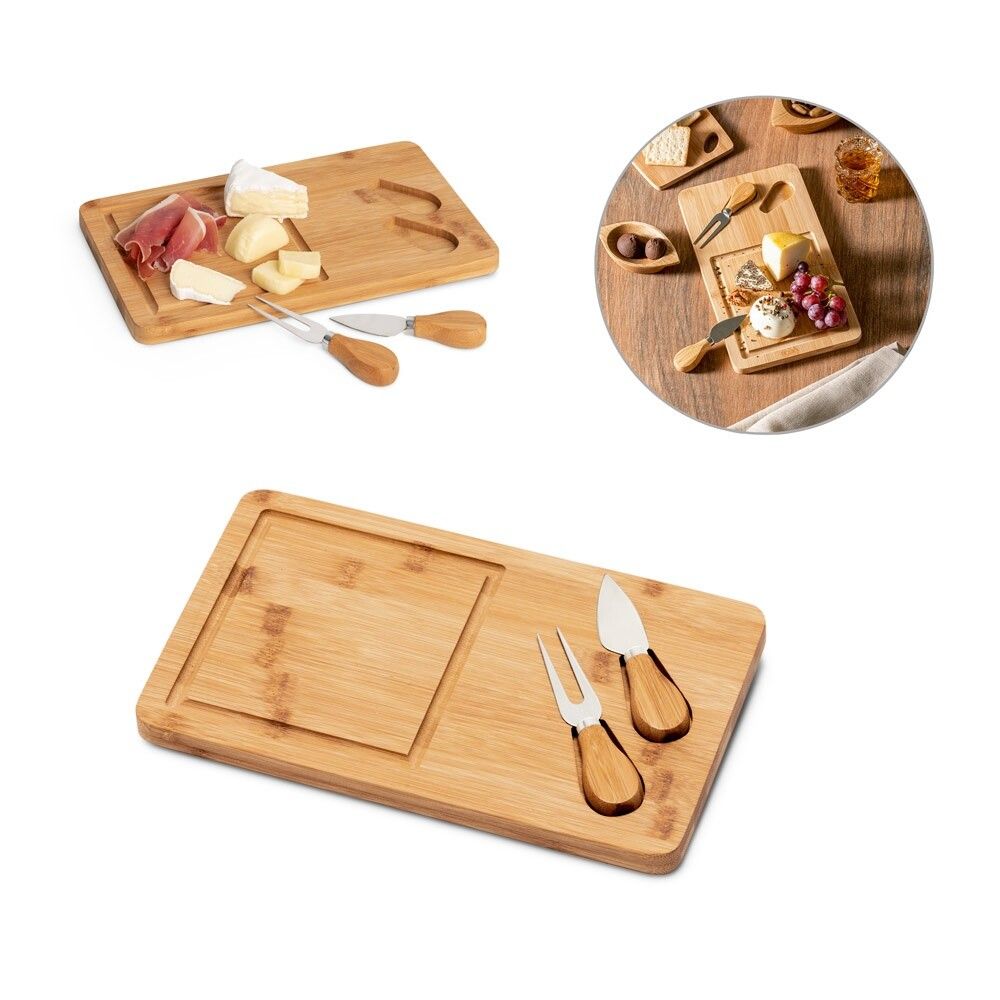 WOODS Käsebrett aus Bambus mit 2 Utensilien aus Edelstahl - natur-670