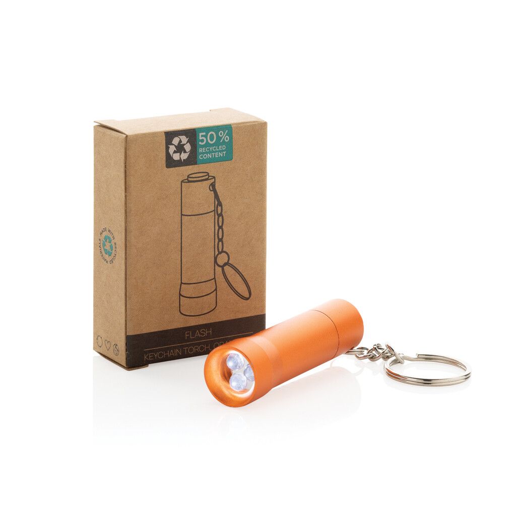 Flash Schlüsselanhänger-Taschenlampe aus RCS rec. Aluminium - orange-523