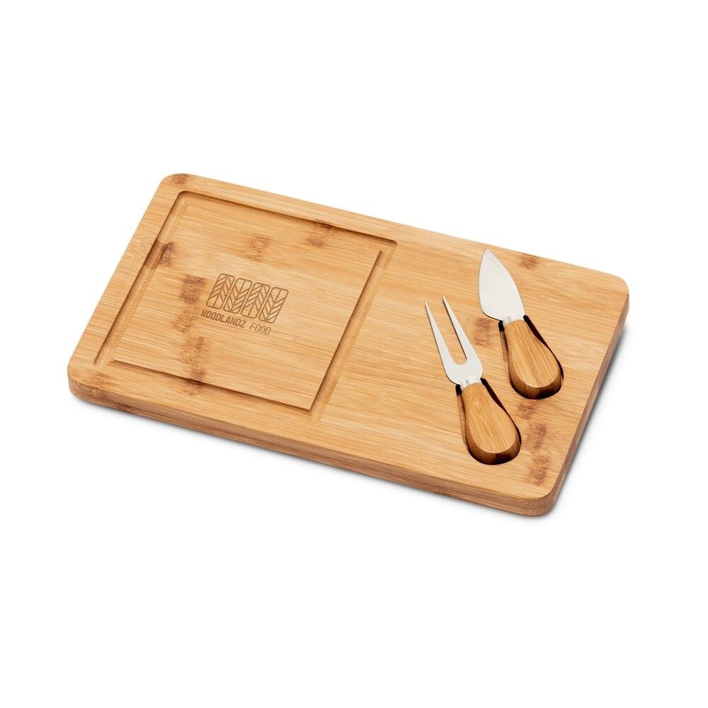 WOODS Käsebrett aus Bambus mit 2 Utensilien aus Edelstahl - natur-445